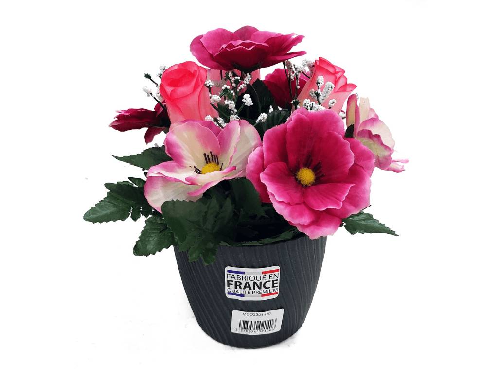 Marque Blanche et Economique - Pot de roses et gerbera  Ø.22 cm x H.25 cm