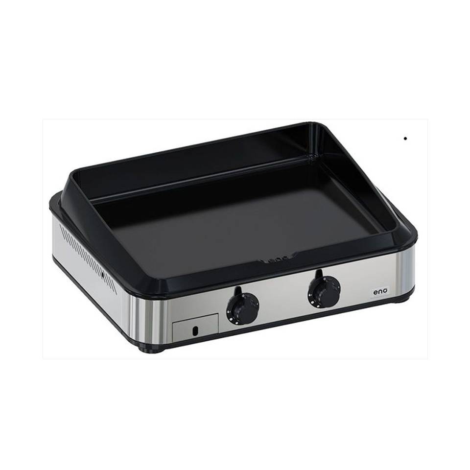Eno - Plancha gaz 2 feux fonte émaillée inox capot Enosign 65 Eno