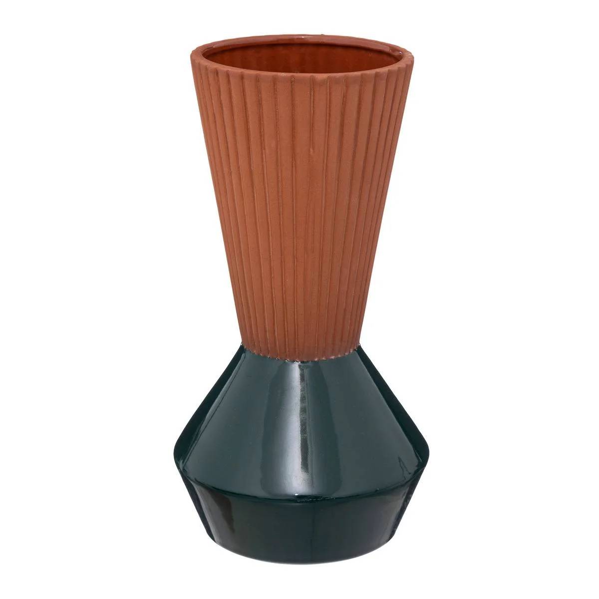 Vase Bicolore Terre Cuite Terracotta et Vert L 13 cm P 13 cm H 25 cm – ATMOSPHERA - Image 2