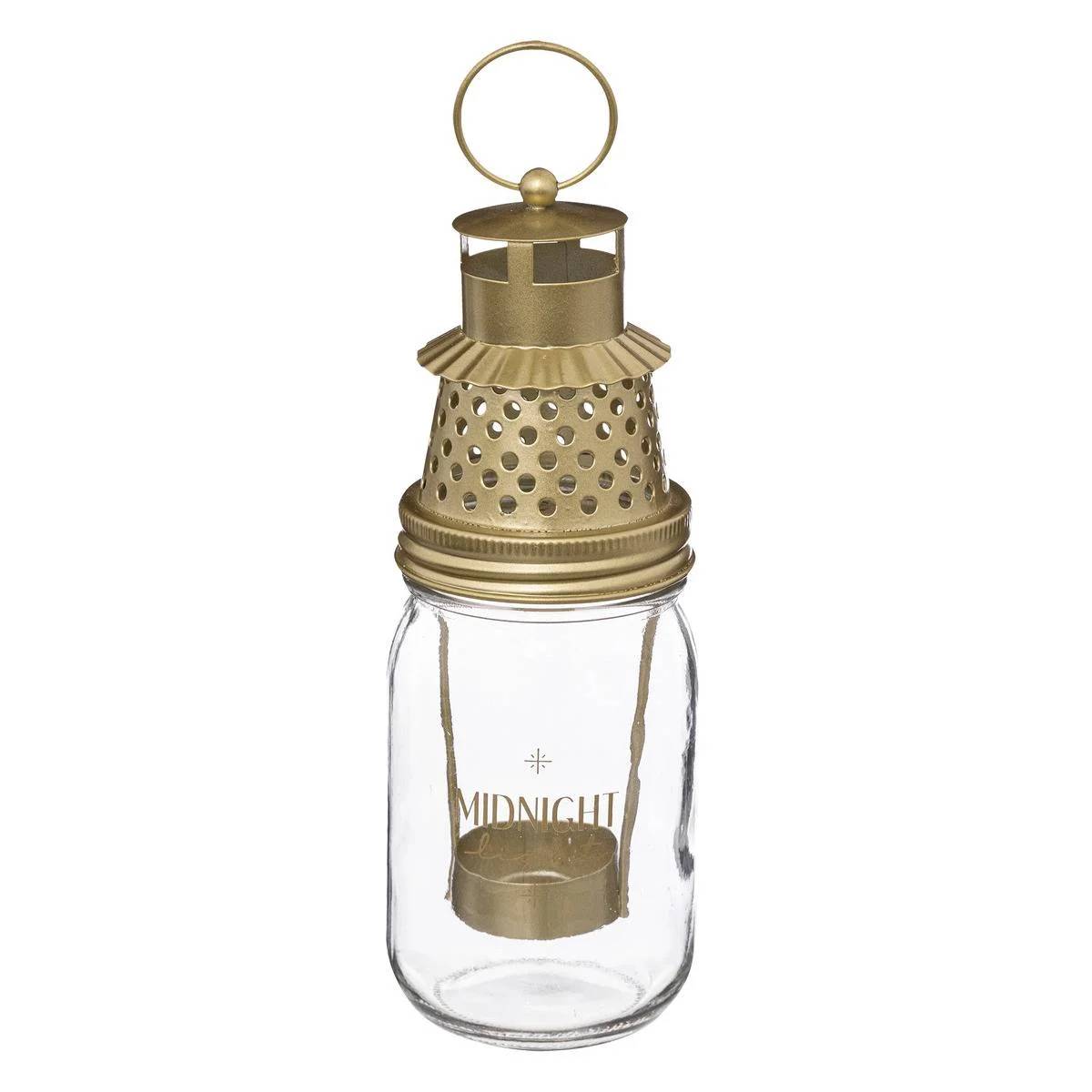 Lanterne Photophore Verre Fer Doré D 8 cm H 21,5 cm - ATMOSPHERA - Imagen 3