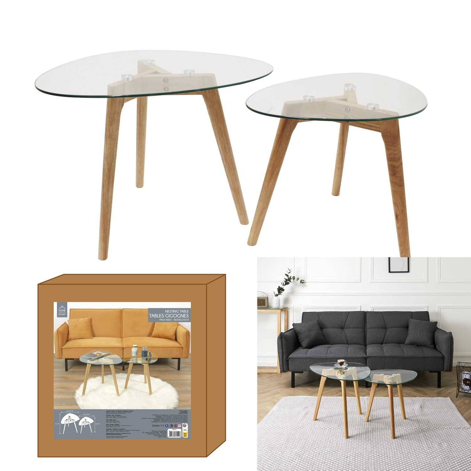 Tables gigognes galets verre trempé transparent L 60 x l 45 x H 43 cm - - Imagen 1