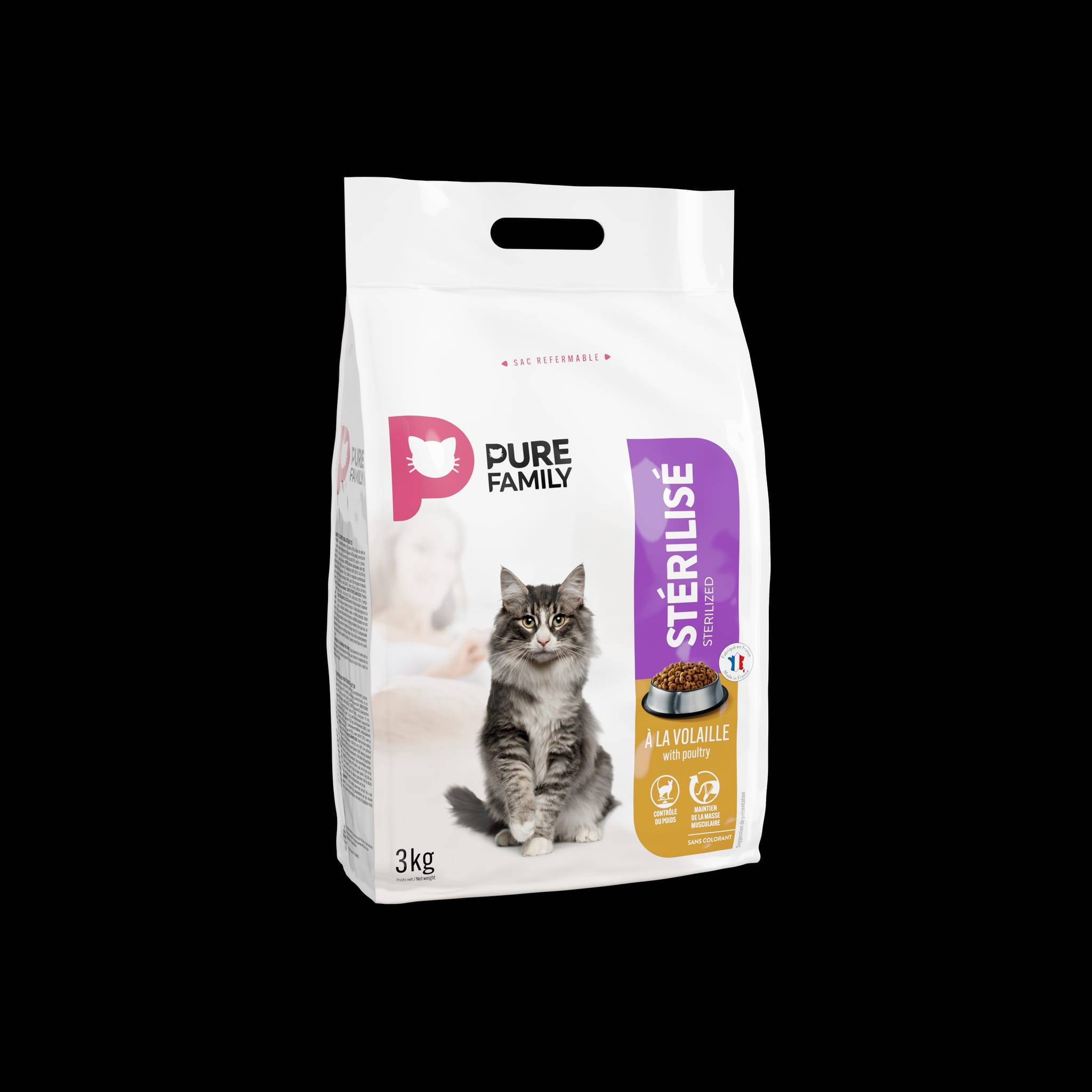 Pure Family - Croquettes chat stérilisé à la volaille 3kg - Pure Family