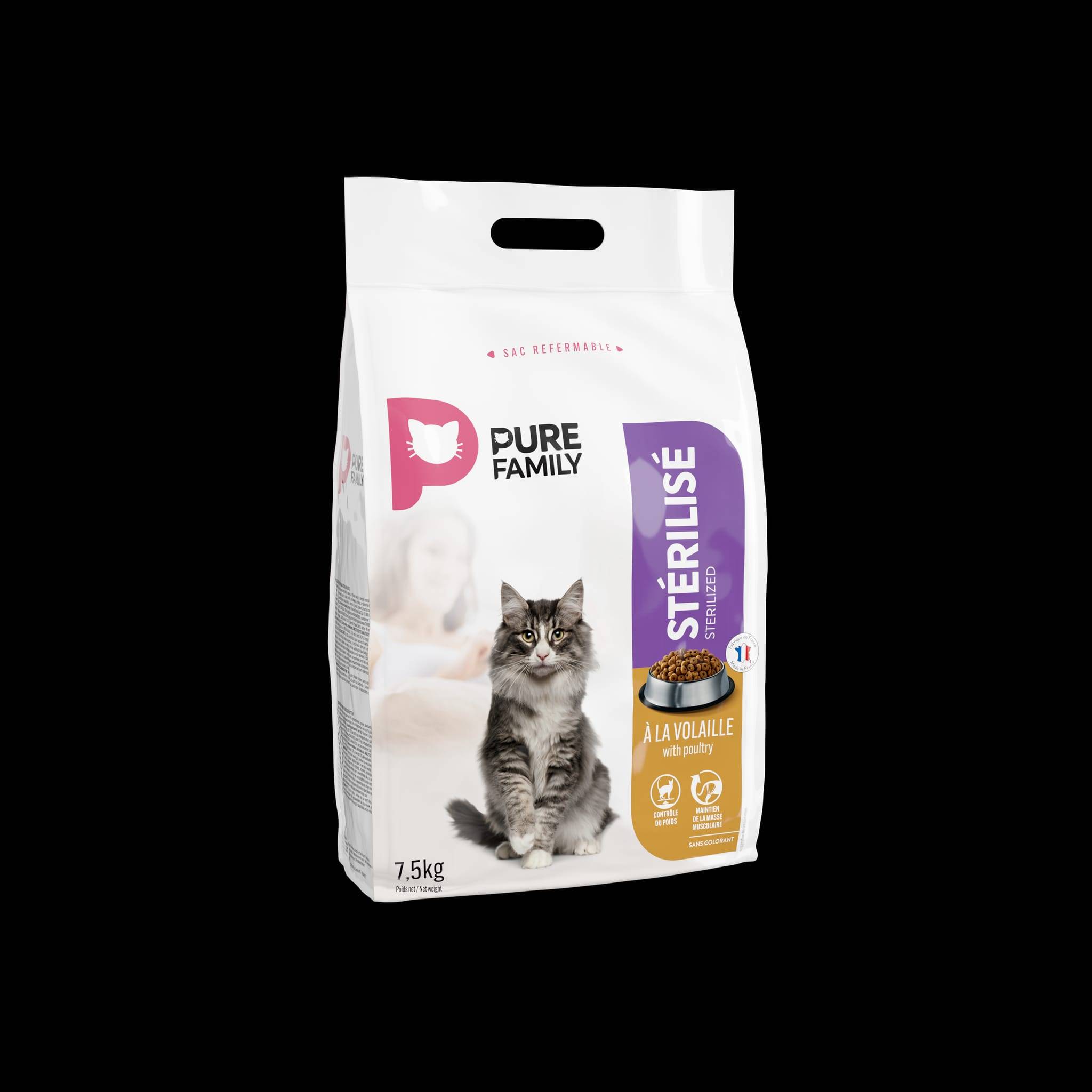 Pure Family - Croquetas para gato esterilizado de ave 7,5kg - Pure Family