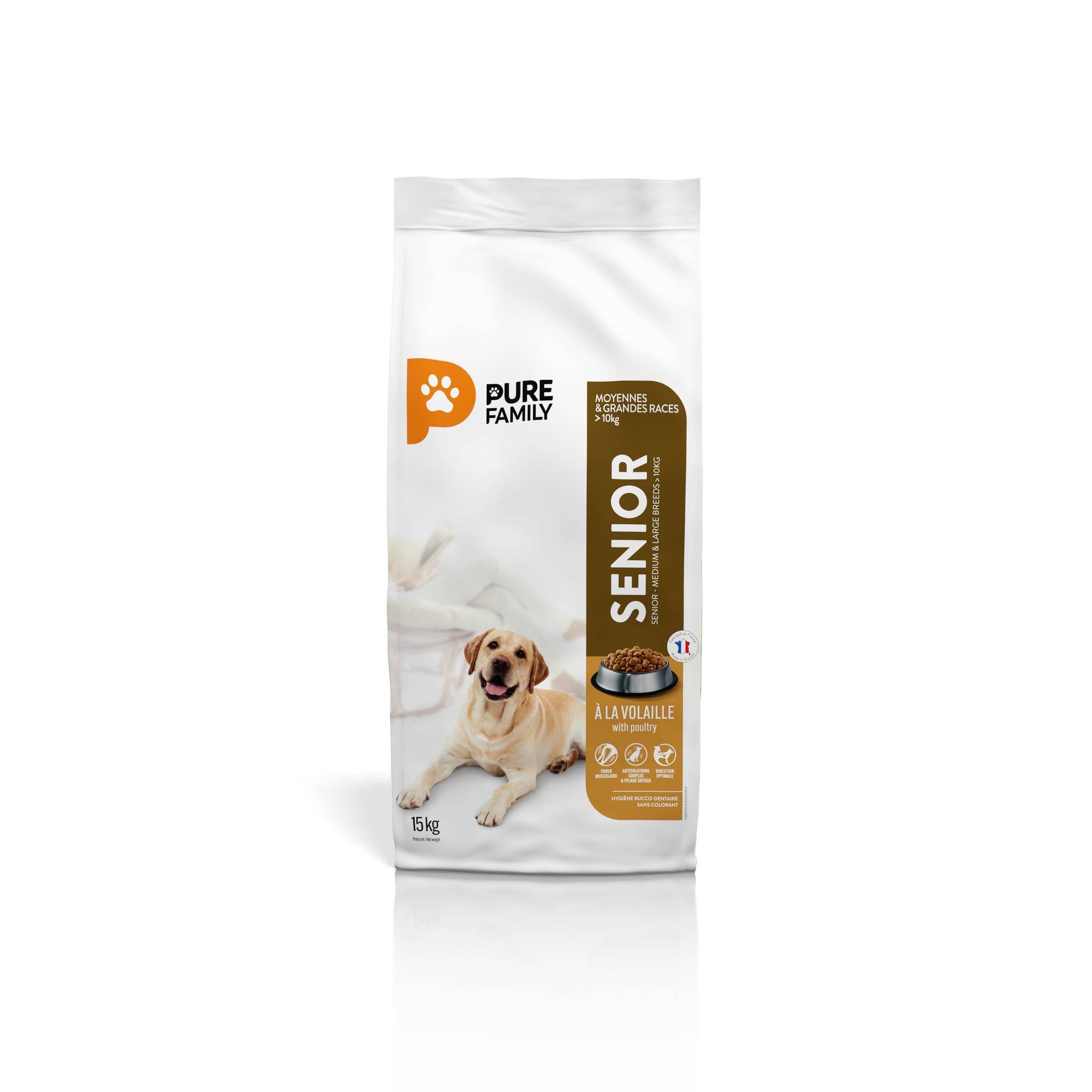 Pure Family - Croquettes chien senior de moyenne/grande taille volaille 15kg - Pure Family
