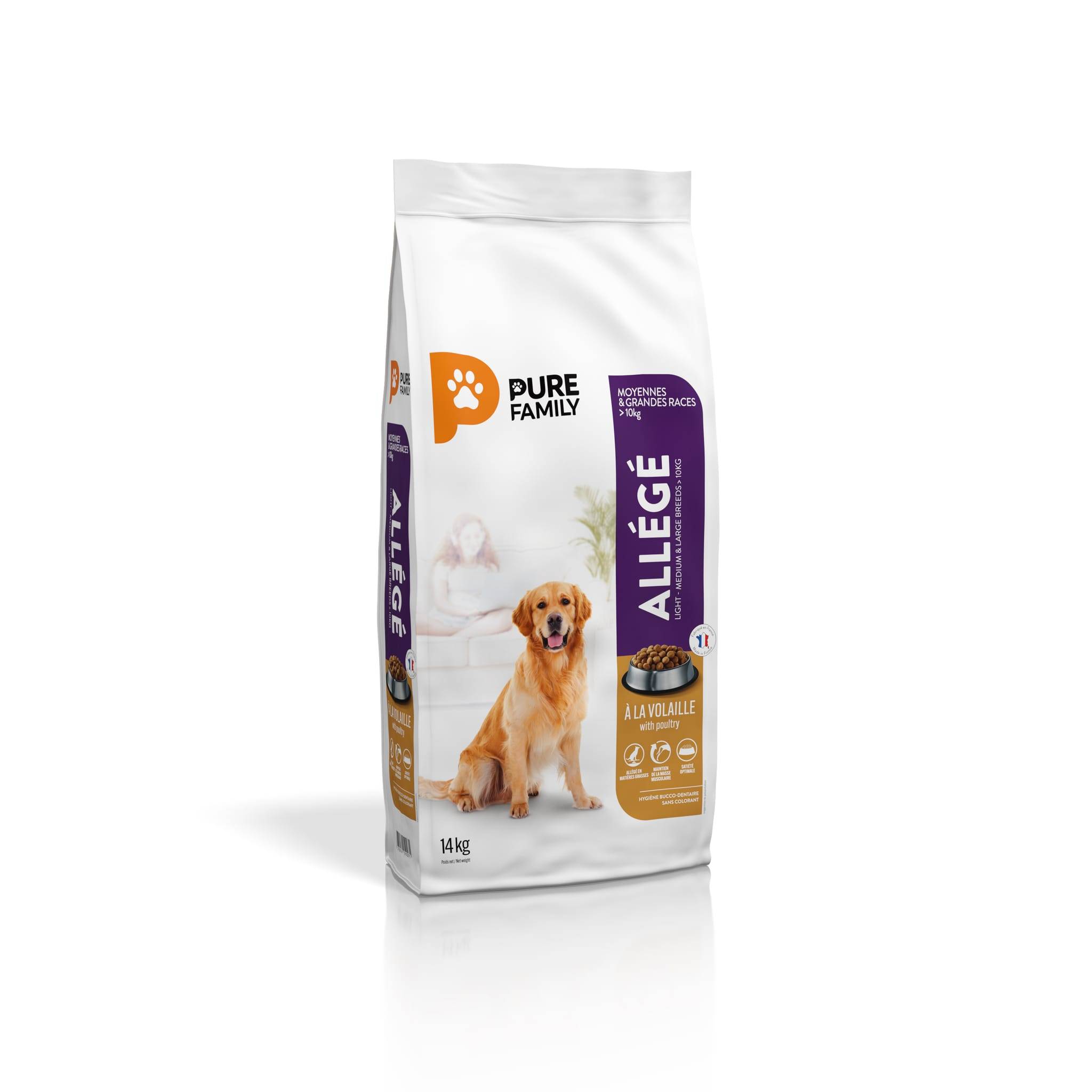 Pure Family - Croquettes chien de moyenne/grande taille allégées volaille 14 kg - PURE FAMILY - Image 1