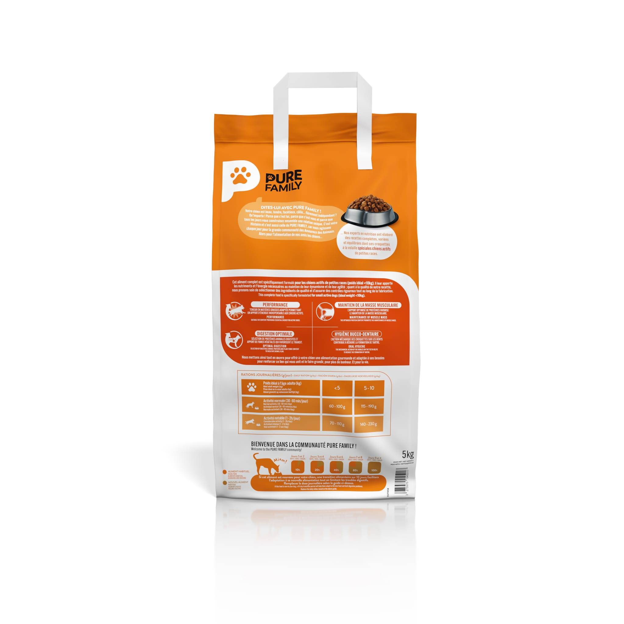 Pure Family - Croquettes chien de petite taille actif volaille 5kg - Pure Family