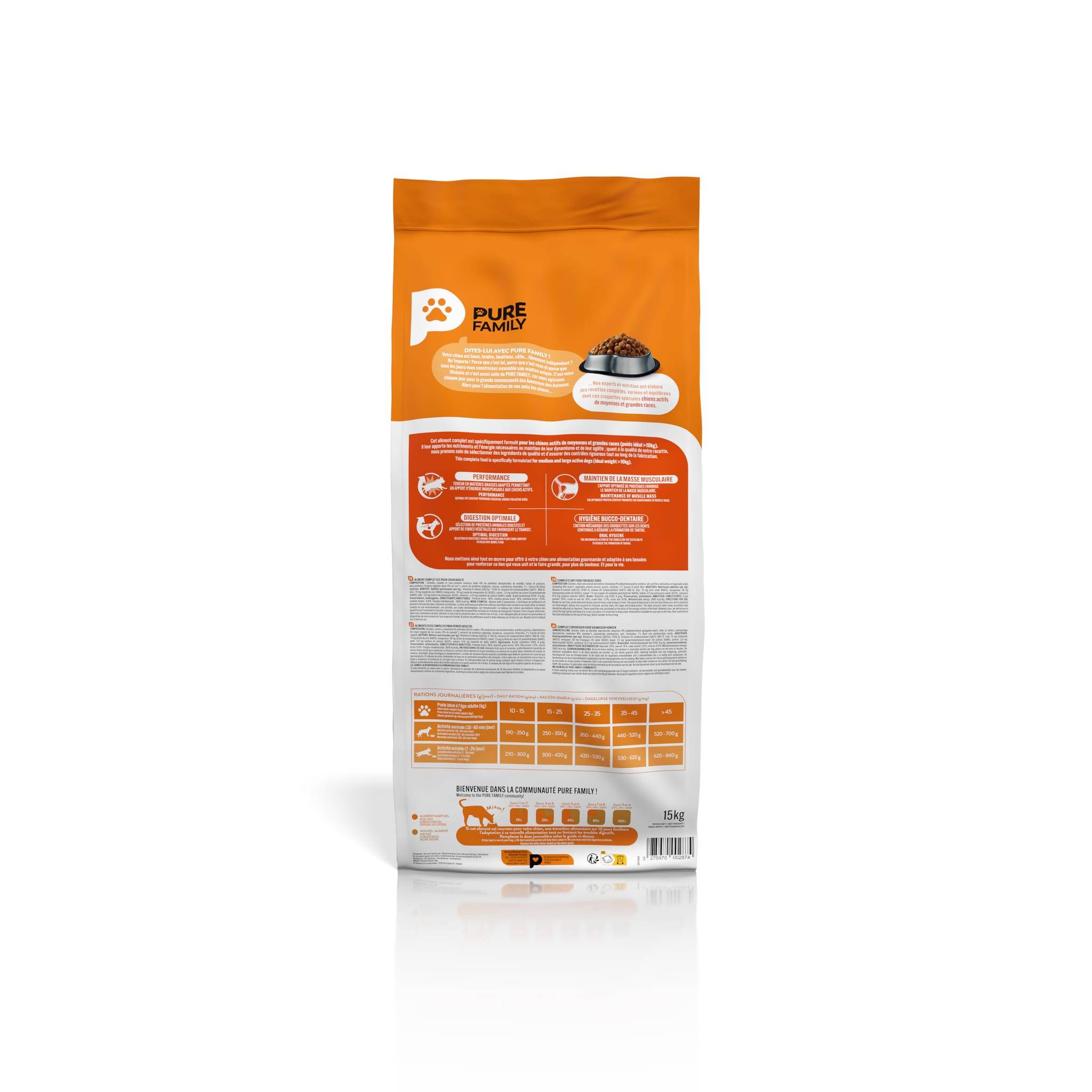 Pure Family - Croquettes chien de moyenne/grande taille actif volaille 15kg - Pure Family - Imagen 2