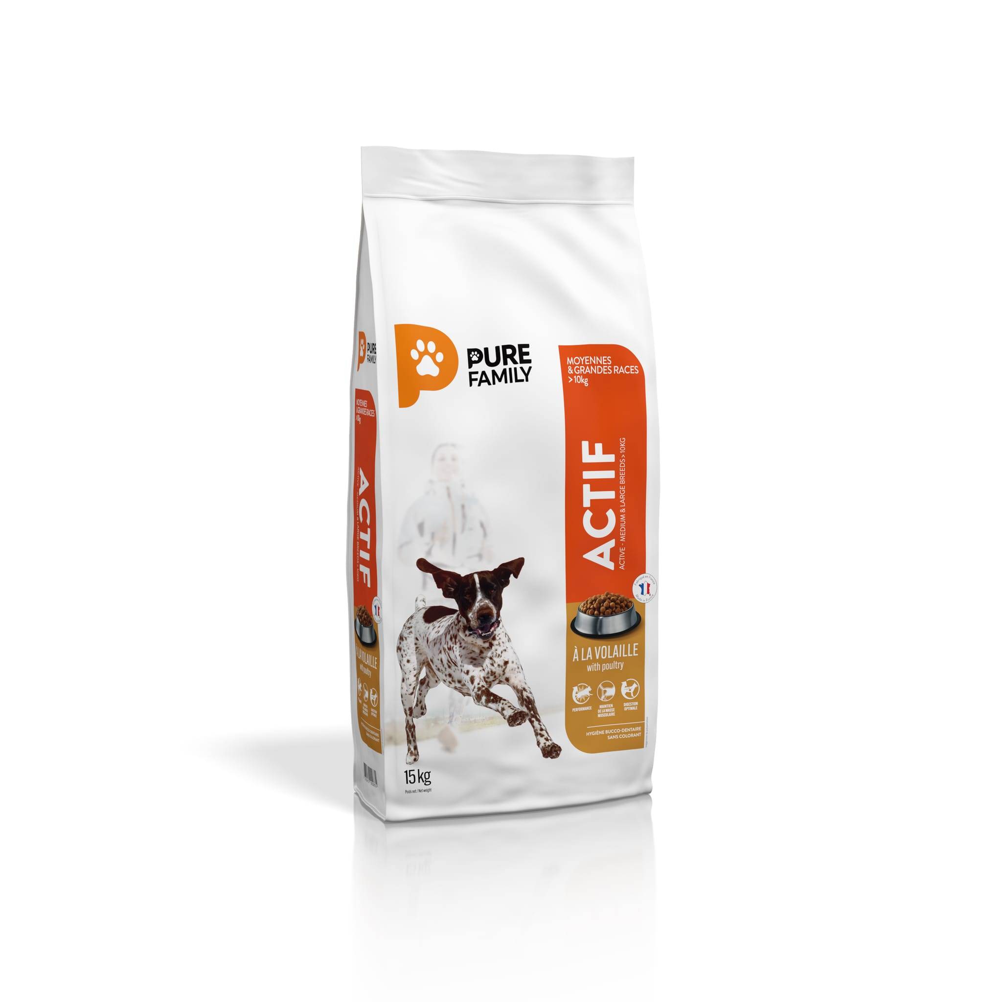 Pure Family - Croquettes chien de moyenne/grande taille actif volaille 15kg - Pure Family - Imagen 3
