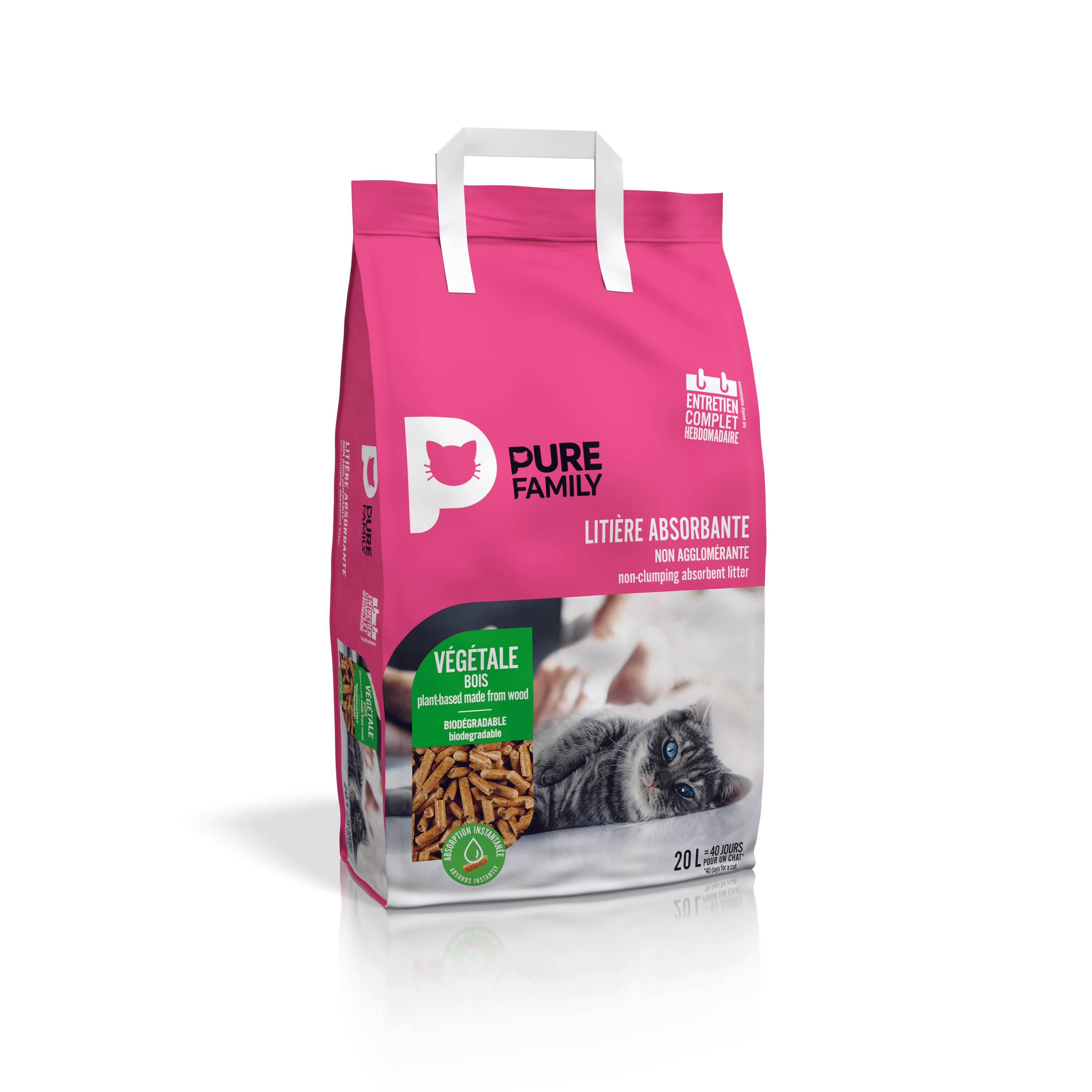 Pure Family - Arena para gatos absorbente vegetal madera 20 L - Pure Family