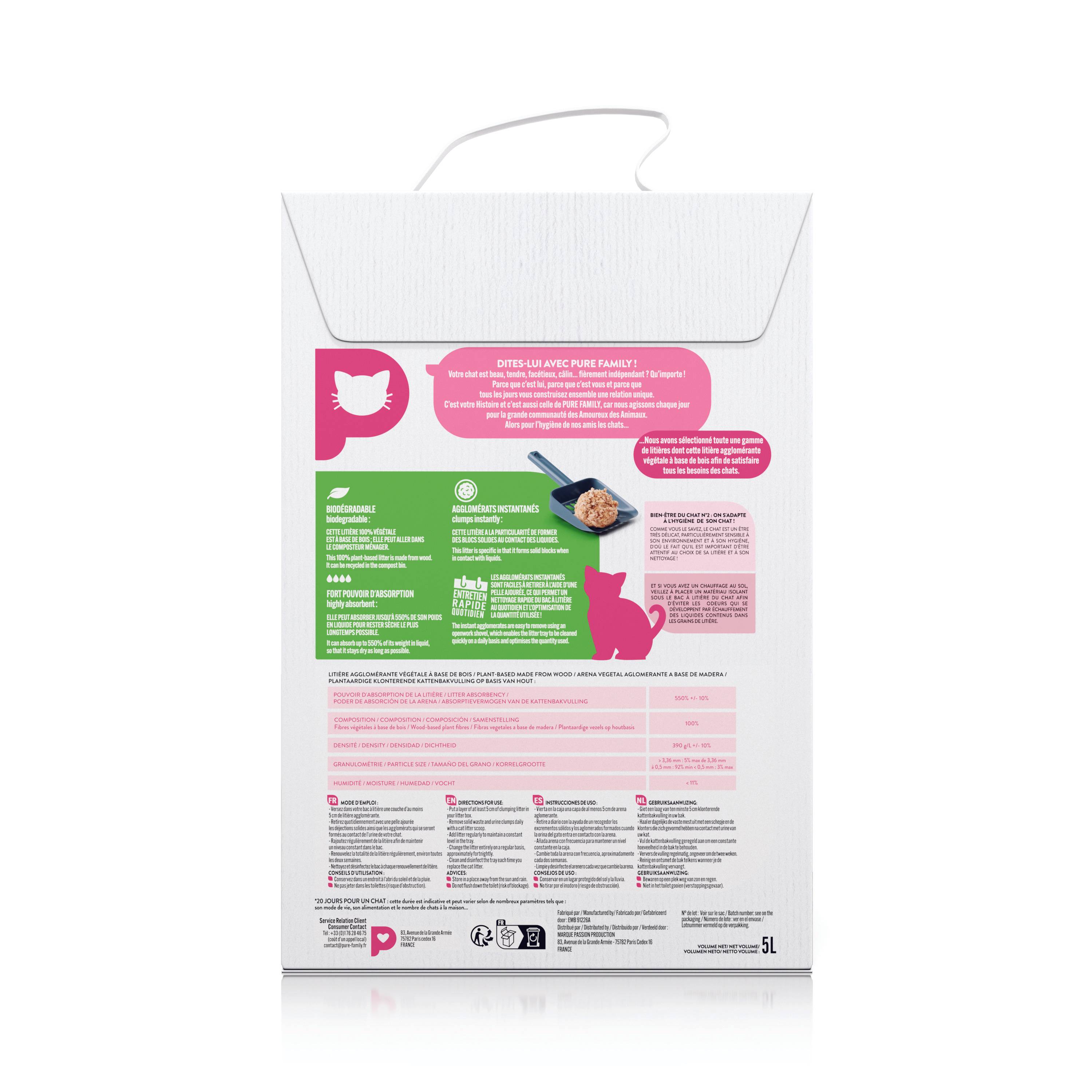 Pure Family - Litière pour chat agglomérante végétale bois 5L - Pure Family - Imagen 2
