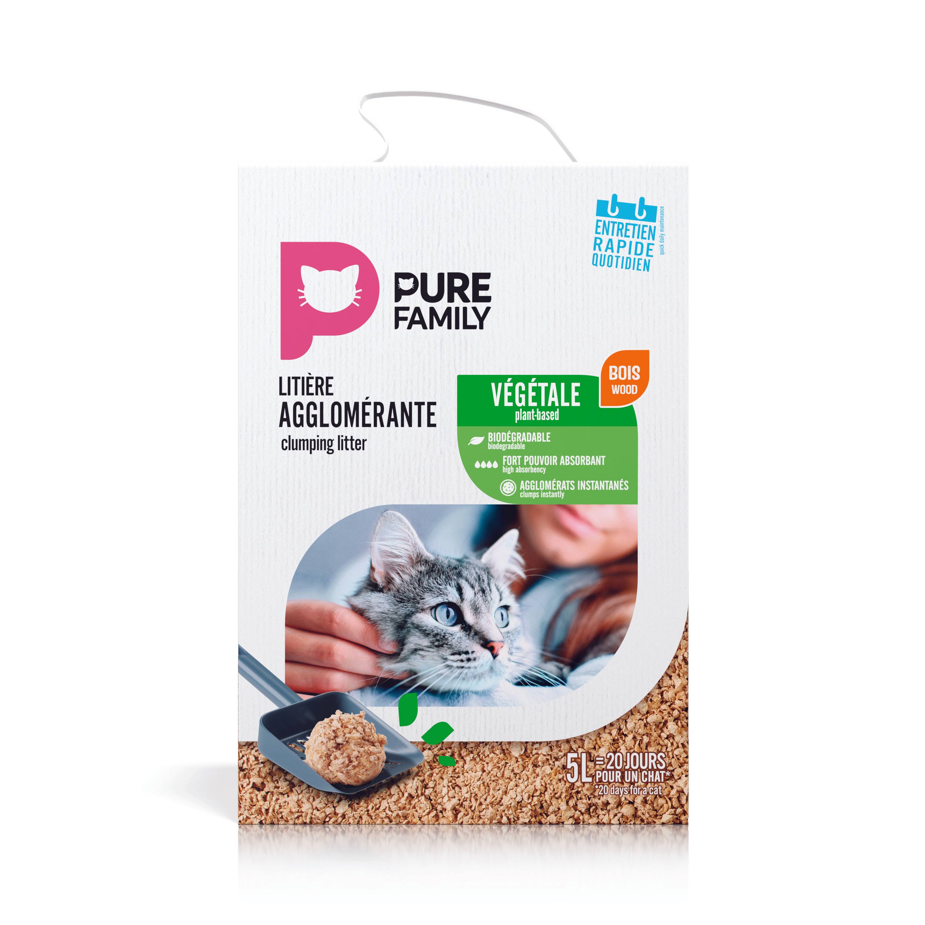 Pure Family - Litière pour chat agglomérante végétale bois 5L - Pure Family