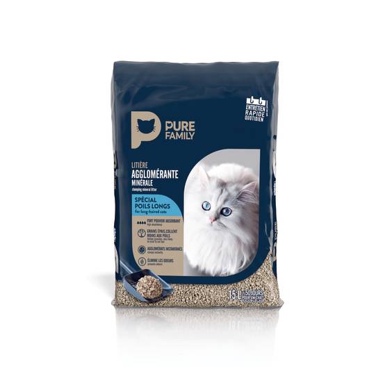 Pure Family - Litière pour chat Agglomérante Spécial Poils Longs 15 L - Pure Family