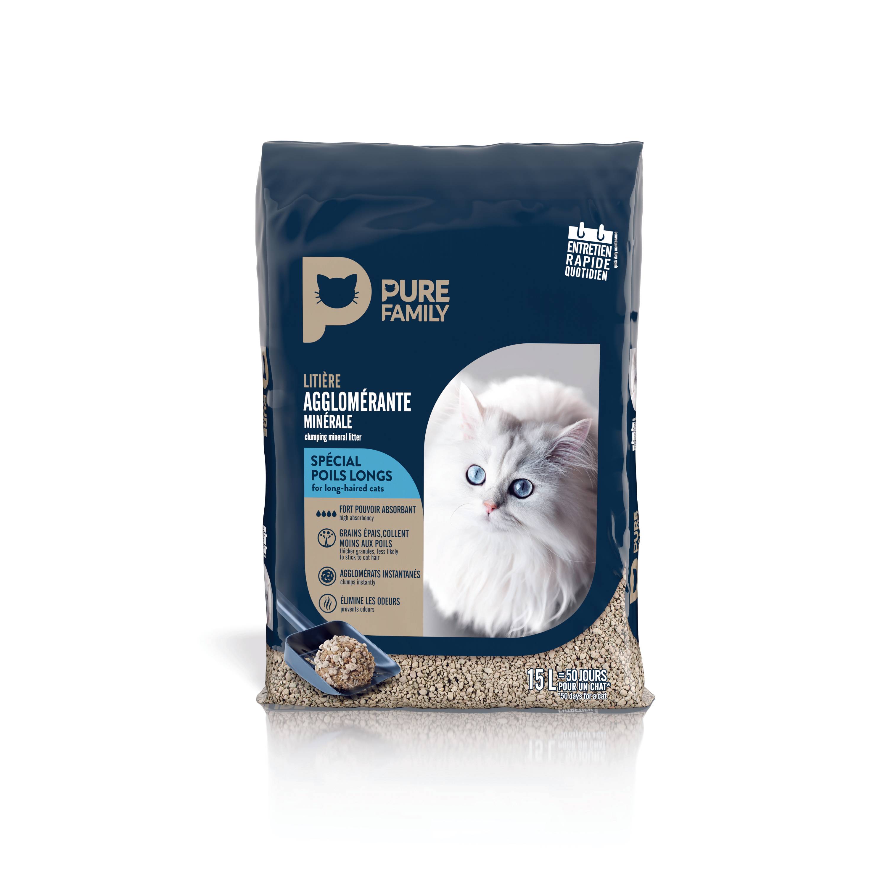 Pure Family - Arena para gato aglomerante Especial Pelos Largos 15 L - Pure Family