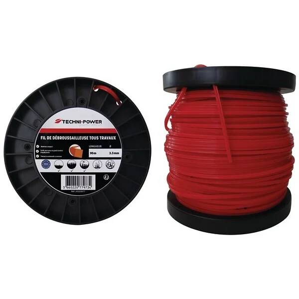 Techni-power - Fil de débroussailleuse carré diamètre 3,3 mm longueur 90 m