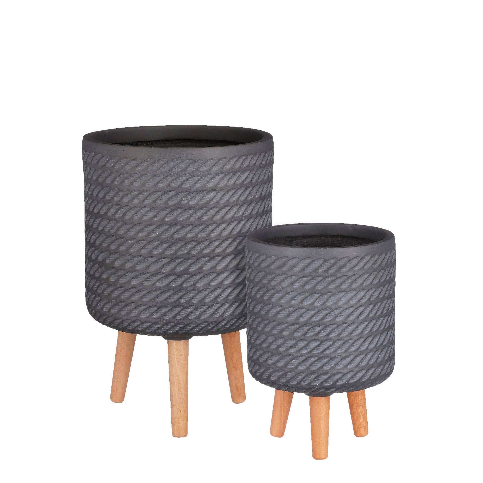 Mica Decorations - Corda maceta en estándar gris FSC 100% -magnesio-Gris- h35xd24cm