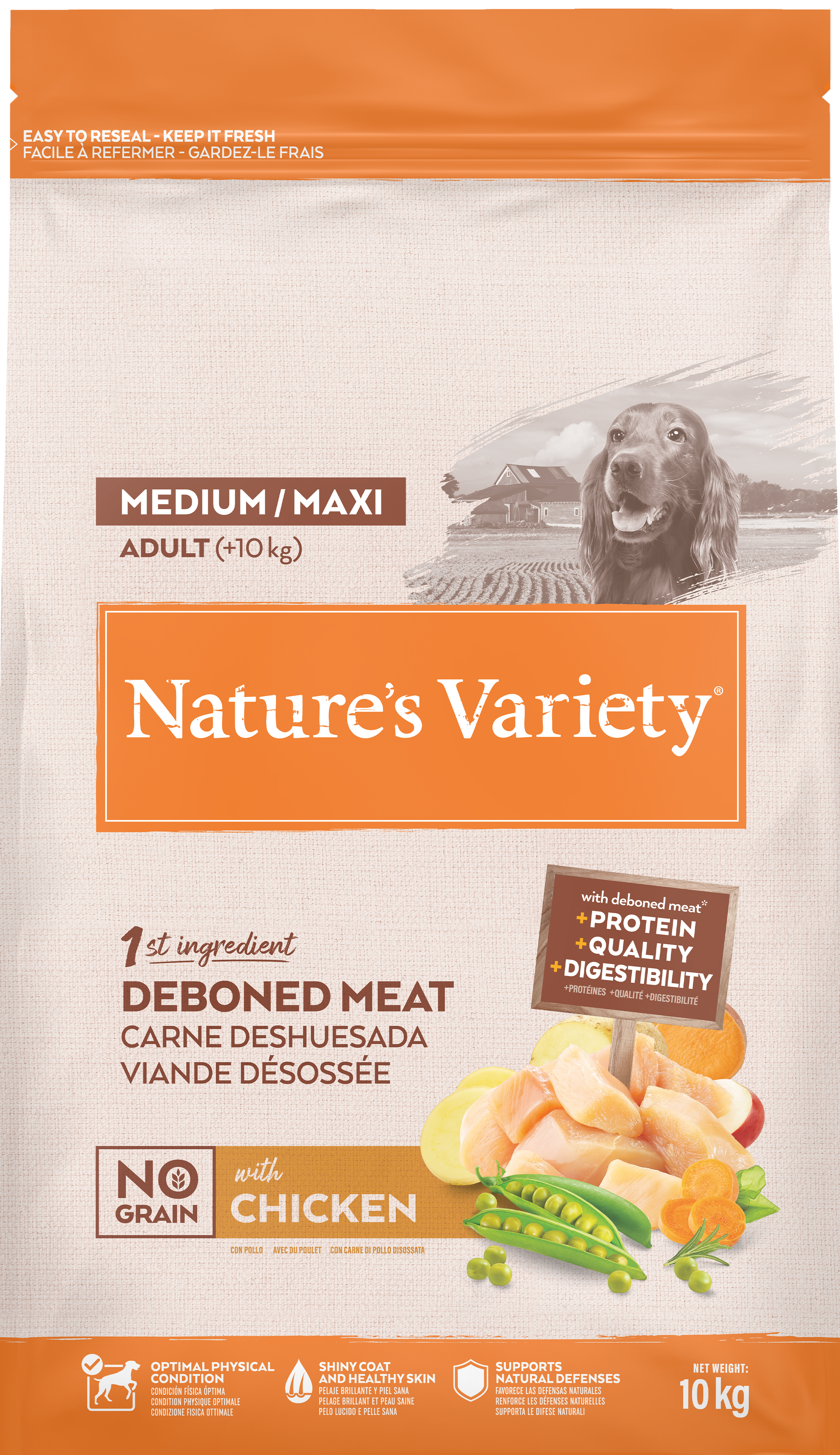 Croquetas para perro adulto sin cereales medium maxi pollo 10 kg - Nature's Variety - Imagen 1