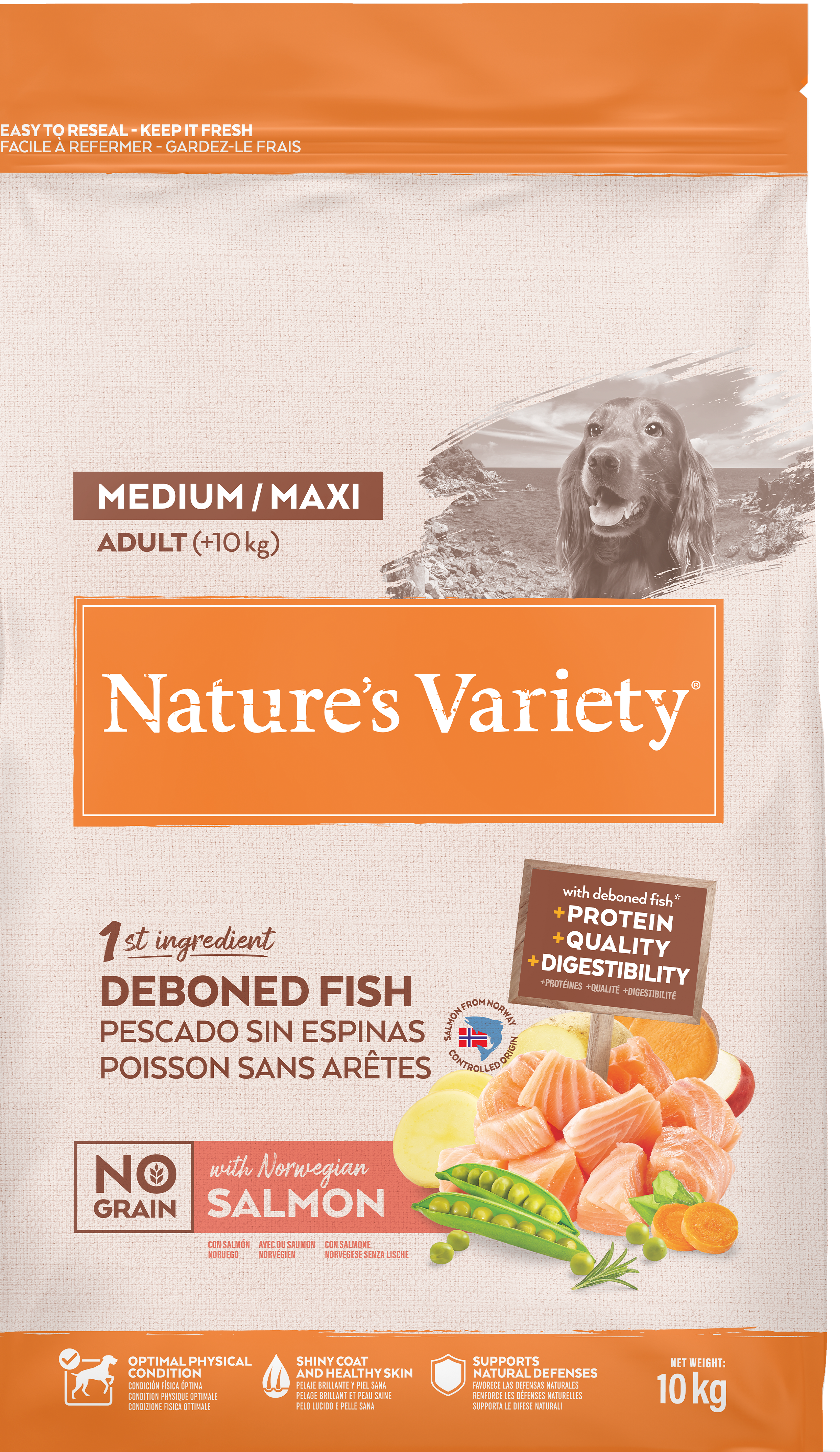 Croquettes pour chien adulte sans céréales medium maxi saumon 10 kg - Nature's Variety - Imagen 1