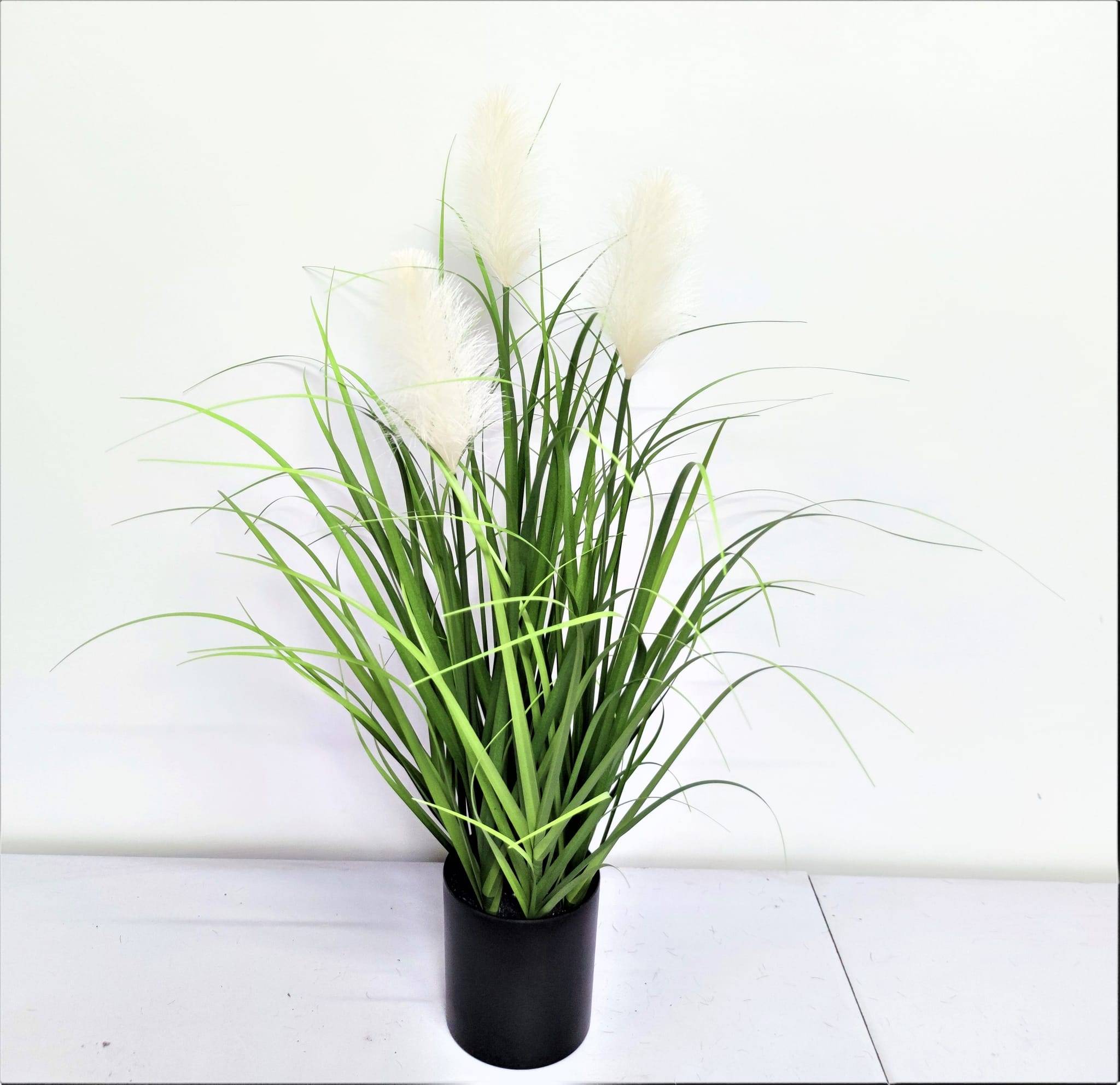 Graminée artificielle 3 herbes pampa blanc 60 cm dans pot
