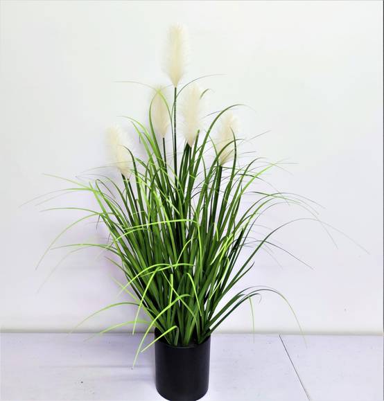 Graminée artificielle 5 herbes pampa blanc 80 cm dans pot