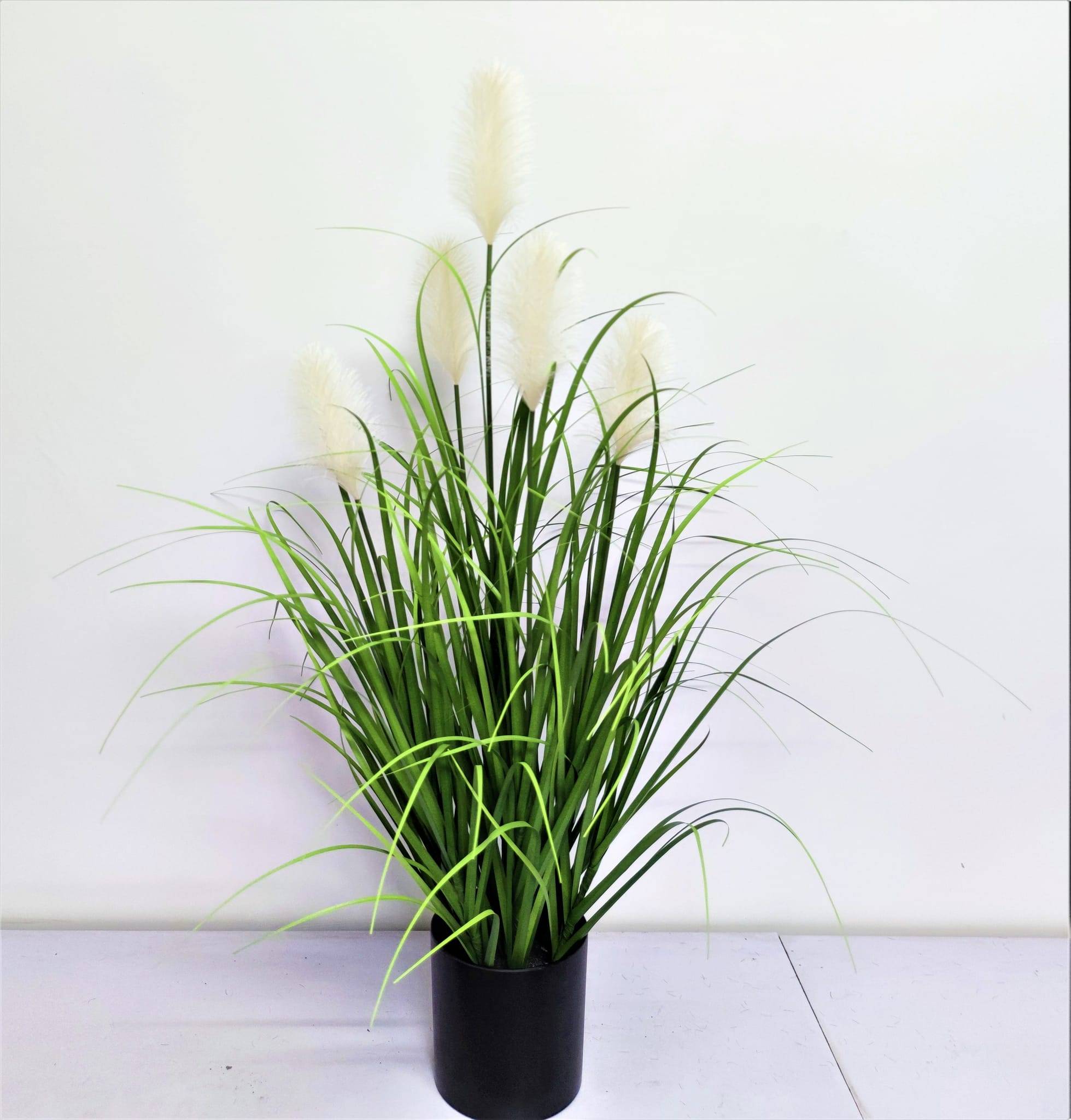 Graminée artificielle 5 herbes pampa blanc 80 cm dans pot