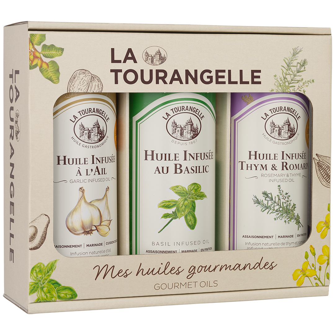La Tourangelle - Trío aceites infusionados albahaca, ajo, tomillo y romero (3x250 ml) - La Tourangelle