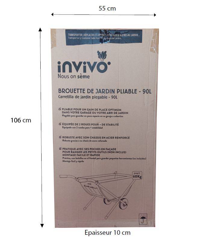 Invivo Nous On Sème - Carretilla de jardín plegable 2 ruedas 90L - INVIVO Nous on sème - Imagen 4