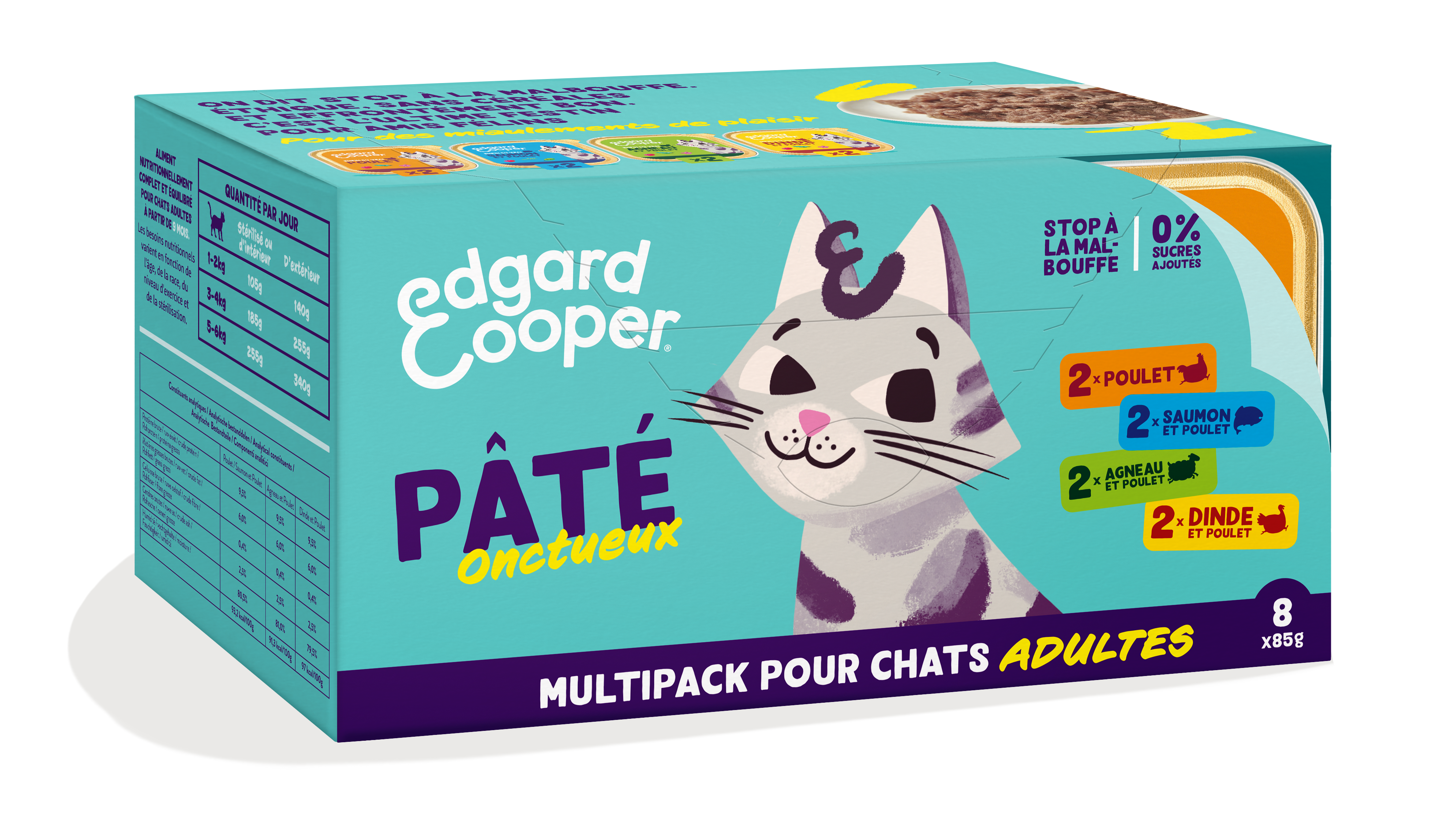 Edgard & Cooper - Multipack de pâtées chat sans céréales 3 saveurs 8 x 85 g - Edgard & Cooper