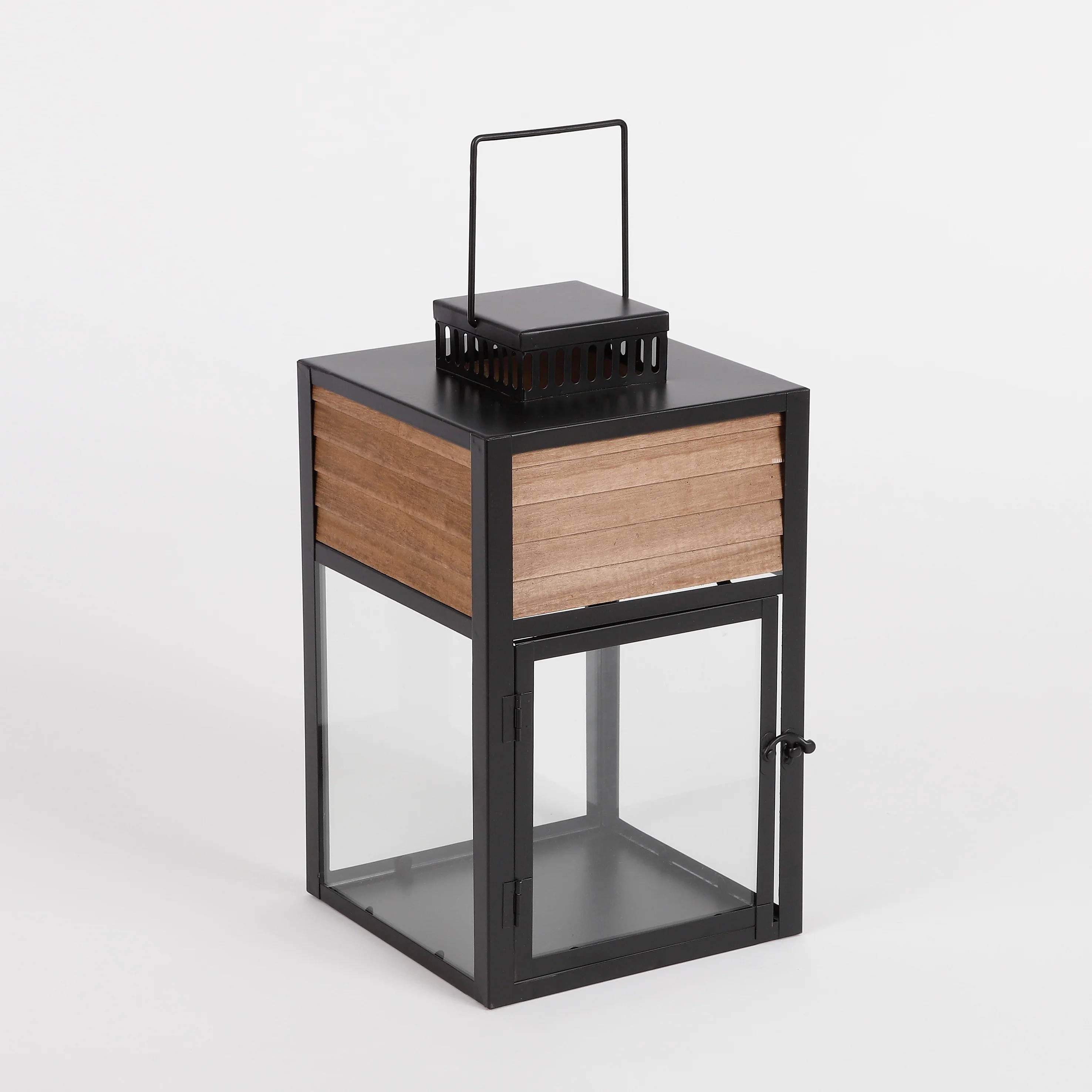 Saga lanterne métal bois noir l19xb18,5xh30cm - MICA DECORATIONS - Imagen 4