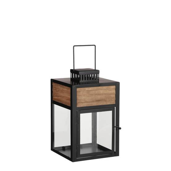 Saga lanterne métal bois noir l19xb18,5xh30cm - MICA DECORATIONS - Image 2