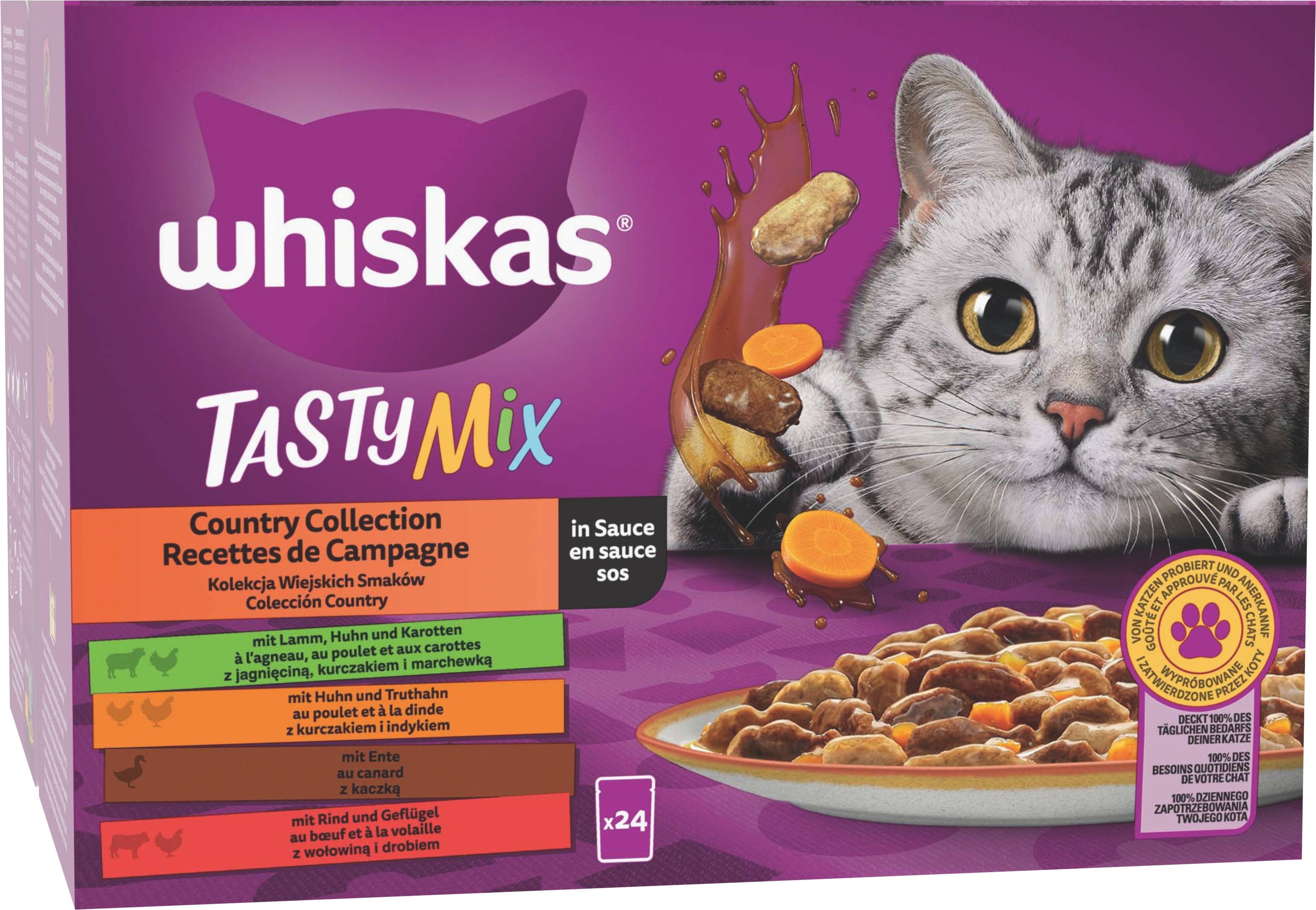 Whiskas - WHISKAS Tasty Mix Sachets fraîcheur Recettes de Campagne en sauce 4 variétés pour chat adulte 24x85g