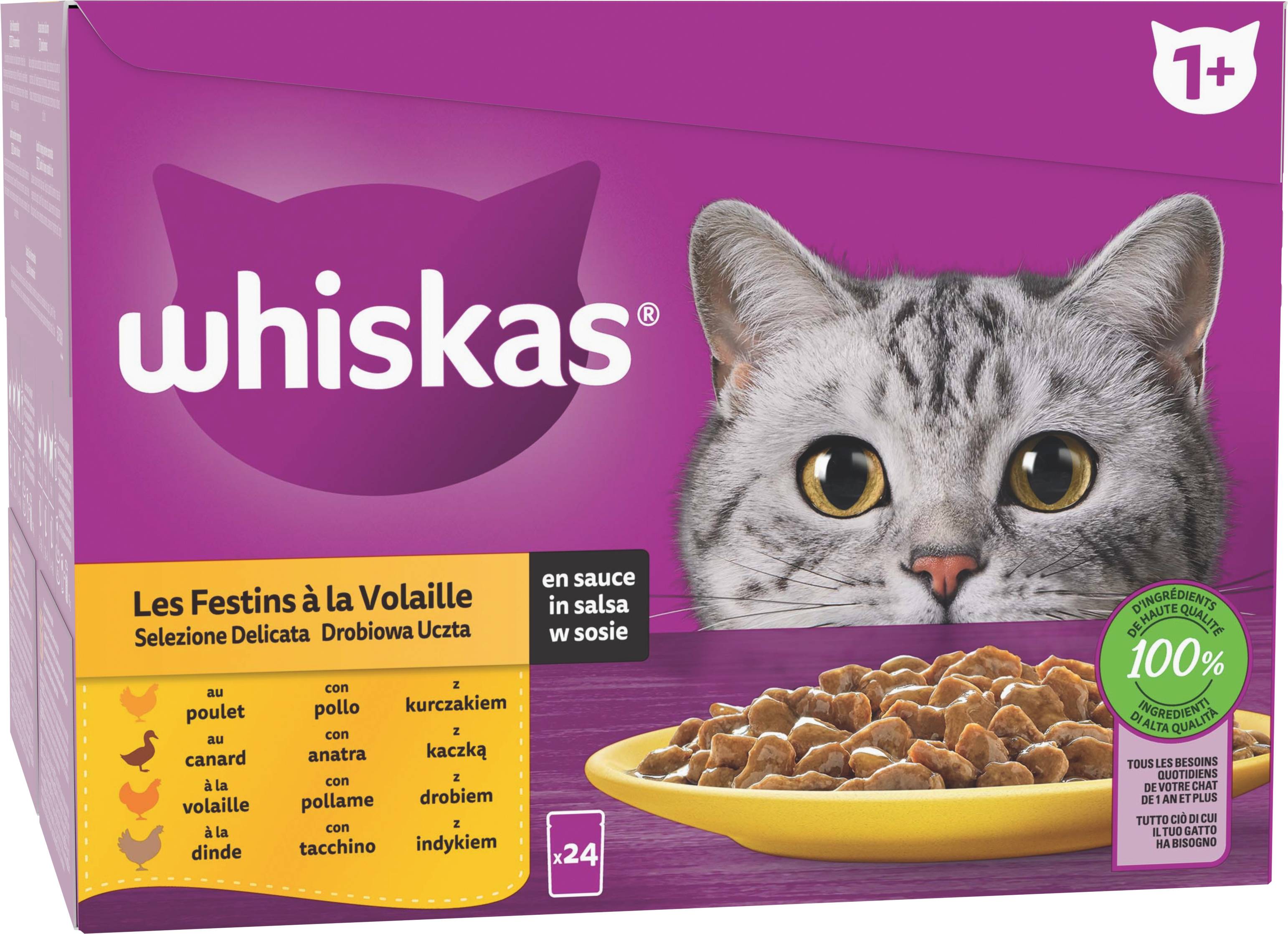 Whiskas - WHISKAS Sachets frescos Los Festines de Aves en salsa 4 variedades para gato adulto 24x85g
