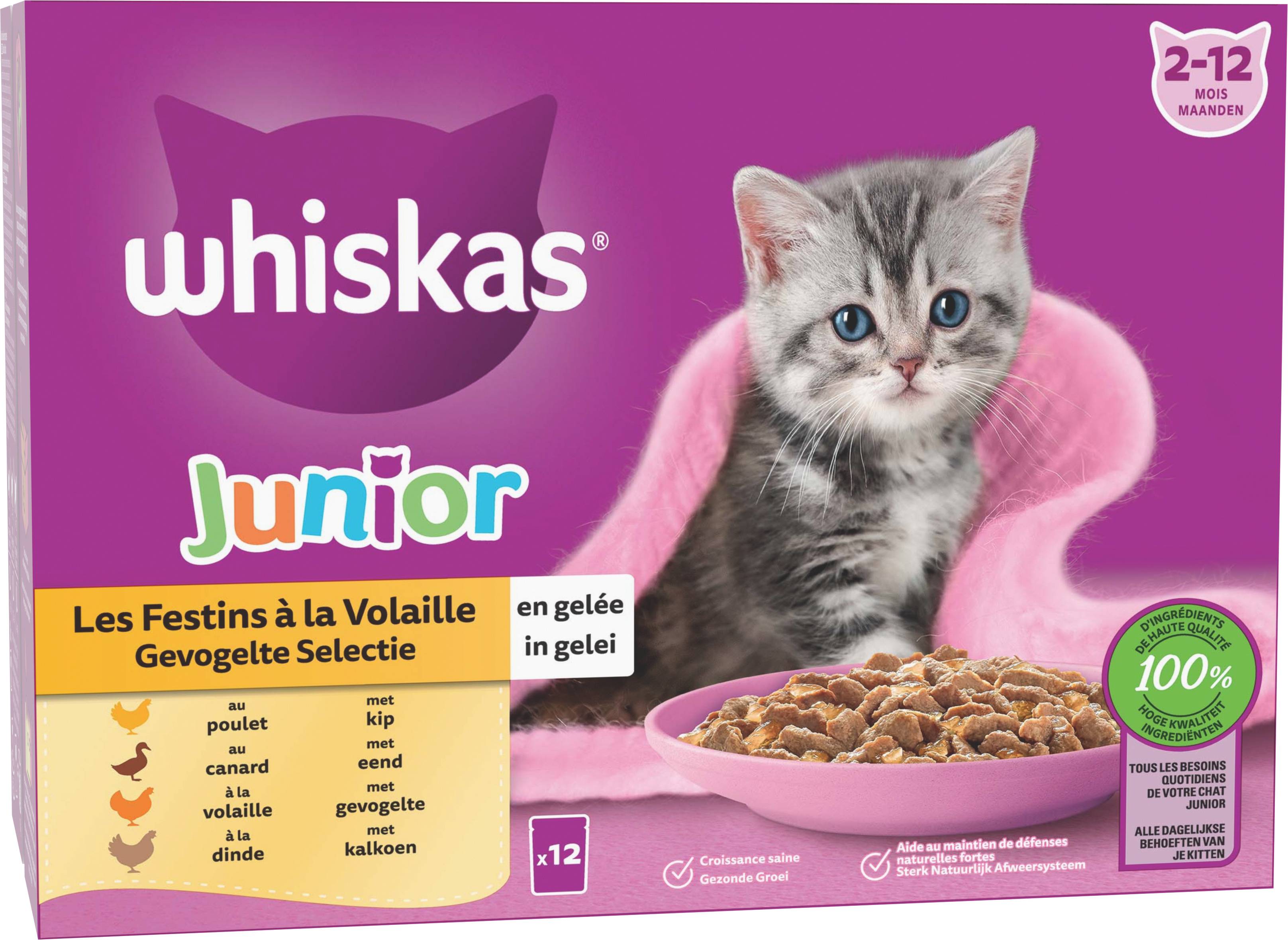 Whiskas - WHISKAS Sachets fraîcheur Les Festins à la Volaille en gelée 4 variétés pour chaton 12x85g