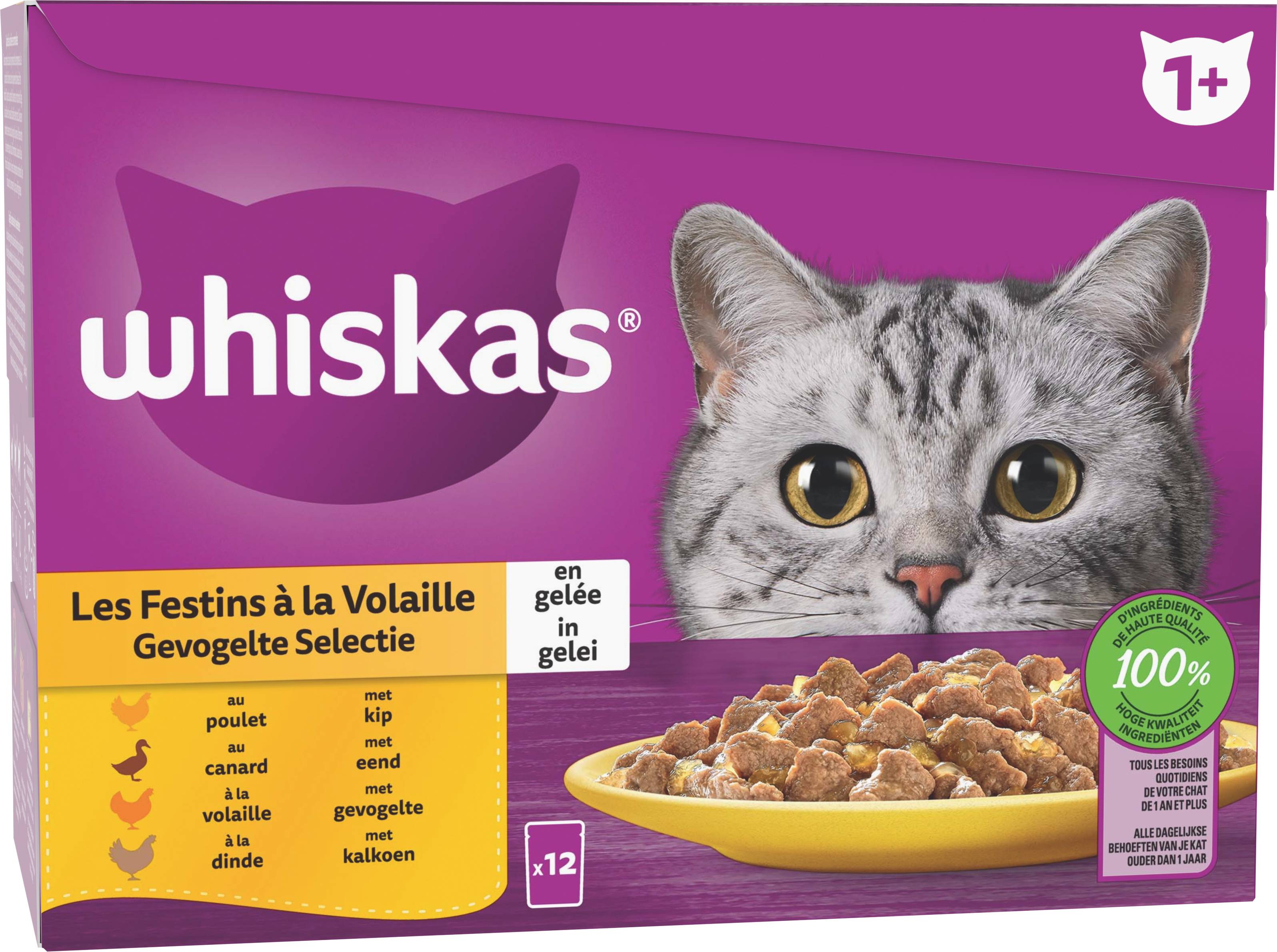 Whiskas - WHISKAS Sachets fraîcheur Les Festins à la Volaille en gelée 4 variétés pour chat adulte 12x85g