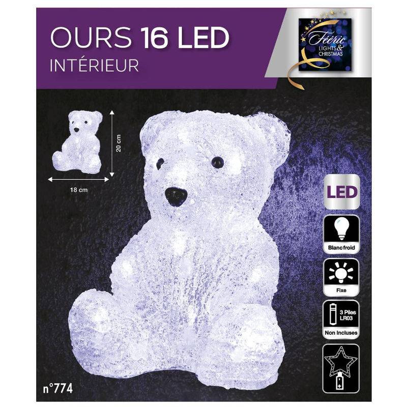 Ours Assis Lumineux Acrylique Blanc Froid L. 18 cm H. 20 cm - FEERIC CHRISTMAS - Image 1