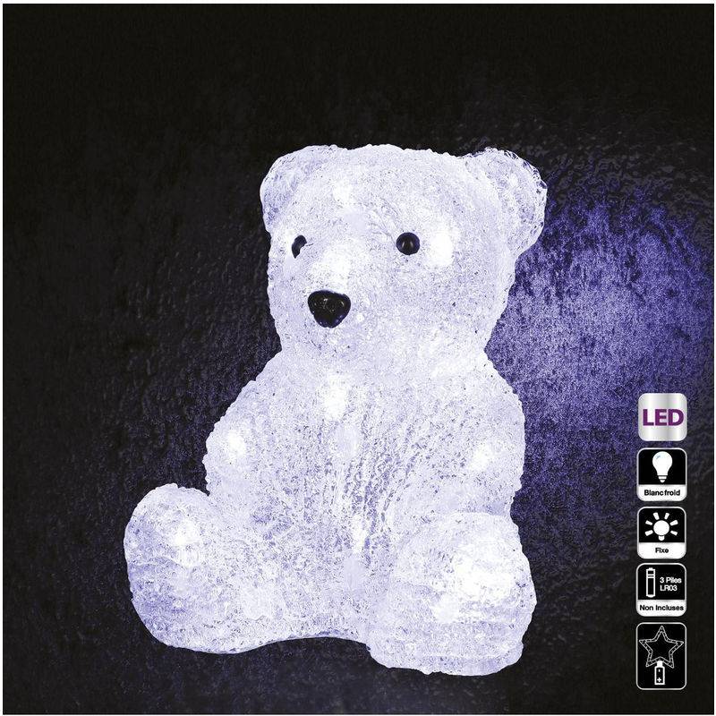 Ours Assis Lumineux Acrylique Blanc Froid L. 18 cm H. 20 cm - FEERIC CHRISTMAS - Image 2