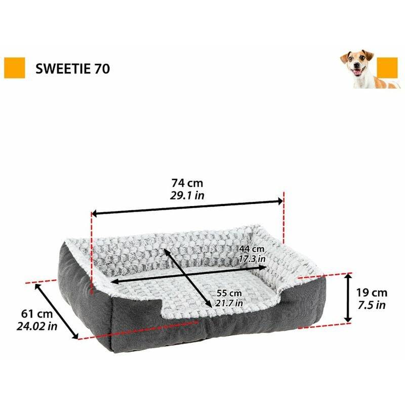 Niche Sweetie coton et fourrure écologique gris L.74 cm l.61 cm H.19 cm - Ferplast - Image 4