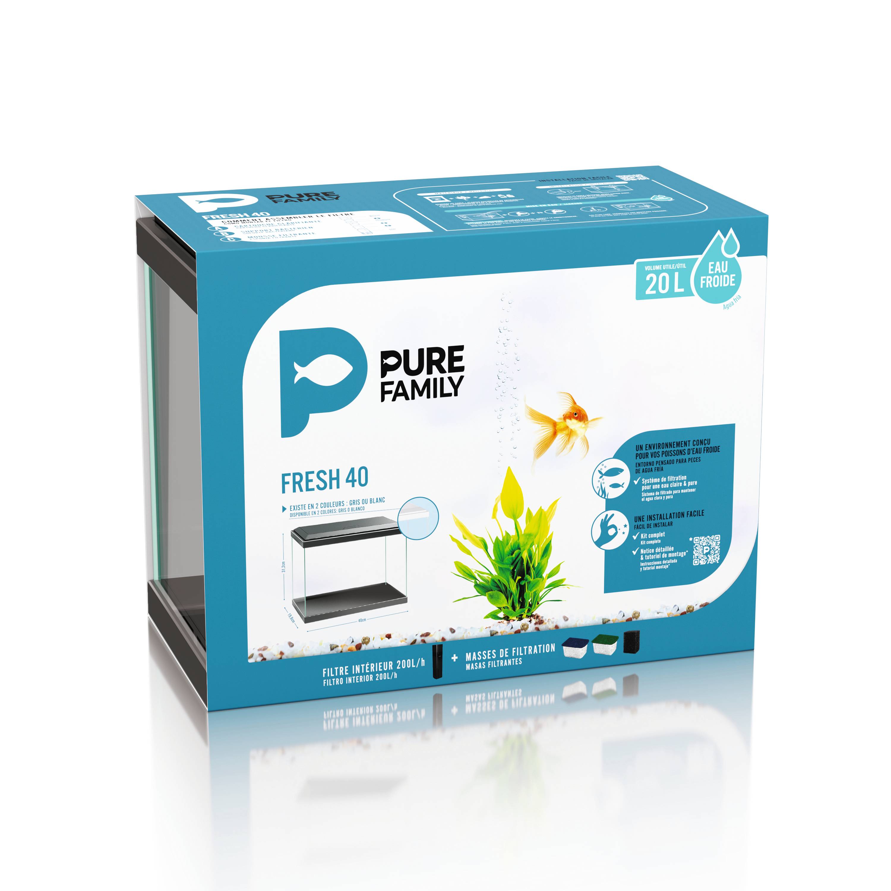 Pure Family - Aquarium pour poisson Fresh 40 gris 20 L - Pure Family - Imagen 6
