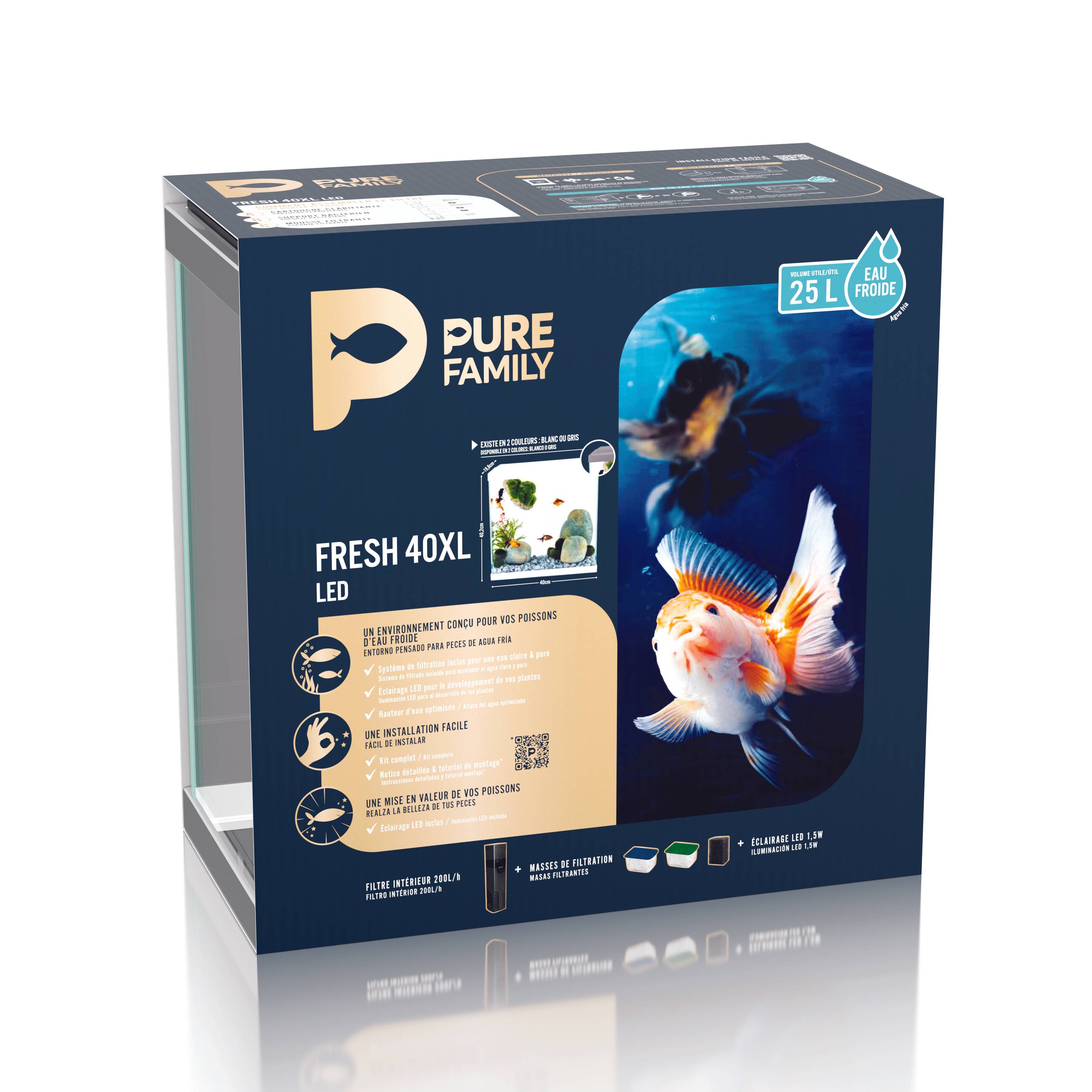 Pure Family - Aquarium pour poisson Fresh 40 XL Led gris 25 L - PURE FAMILY - Imagen 4