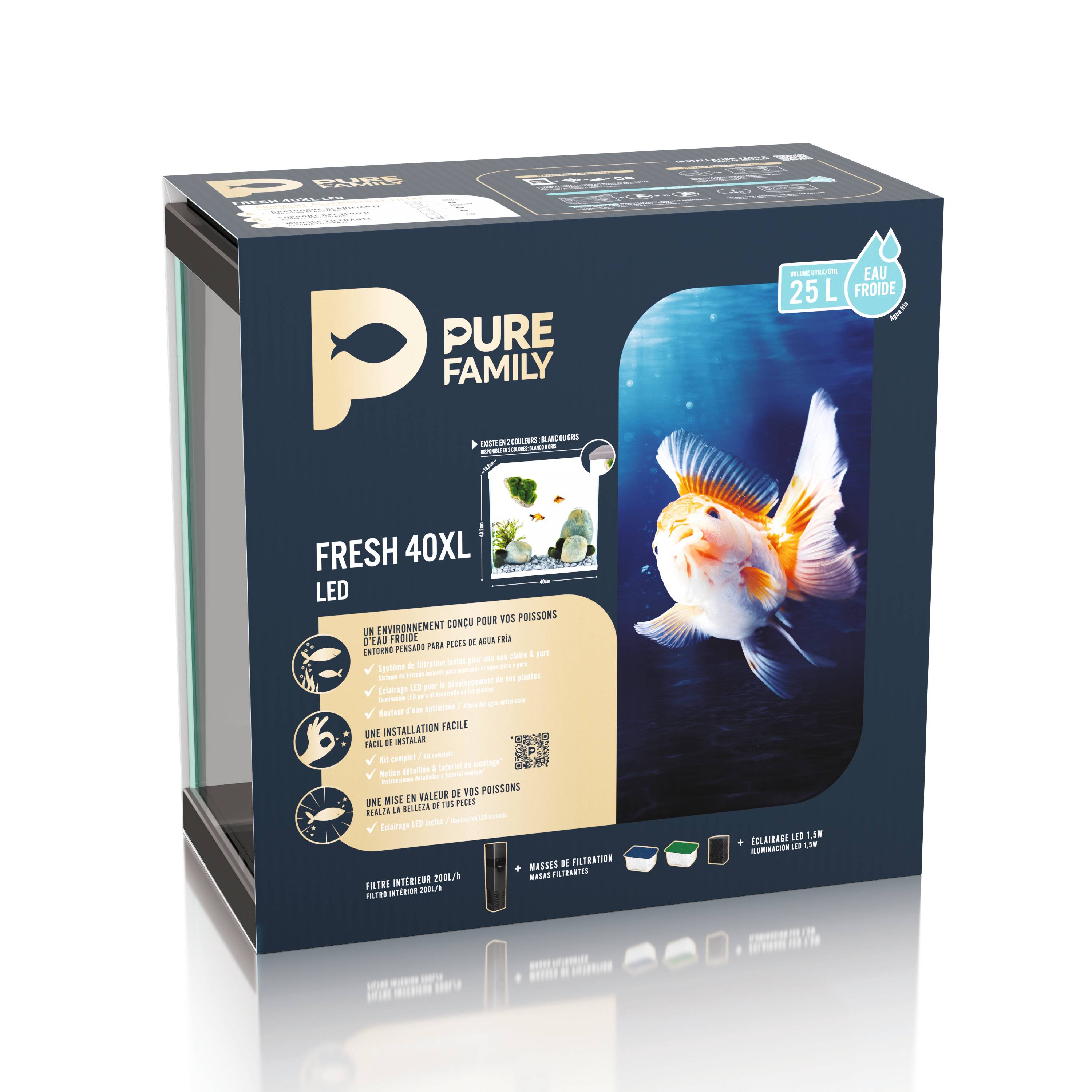Pure Family - Aquarium pour poisson Fresh 40 XL Led gris 25 L - PURE FAMILY - Imagen 10