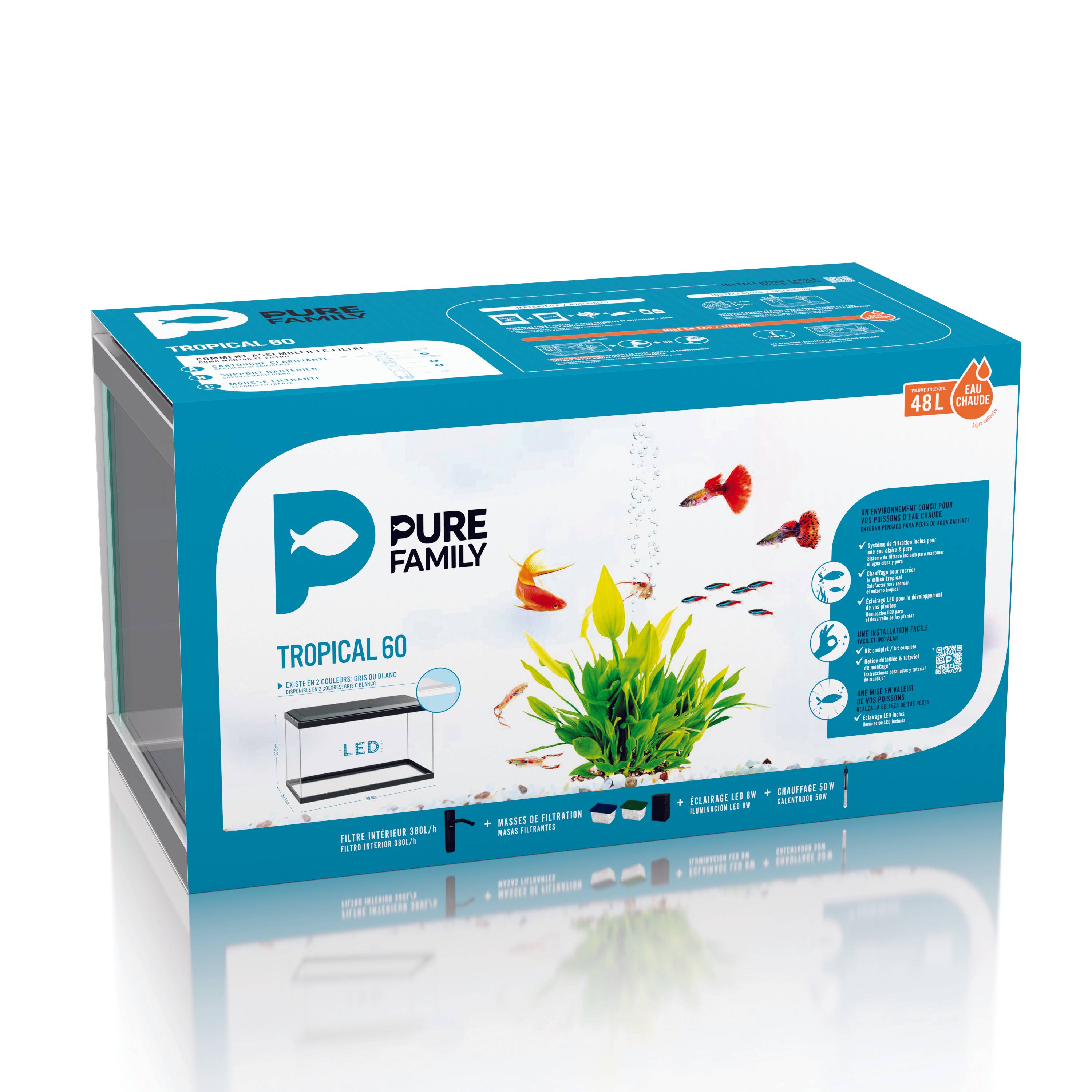 Pure Family - Aquarium pour poisson Tropical 60 gris 48 L - Pure Family - Imagen 2