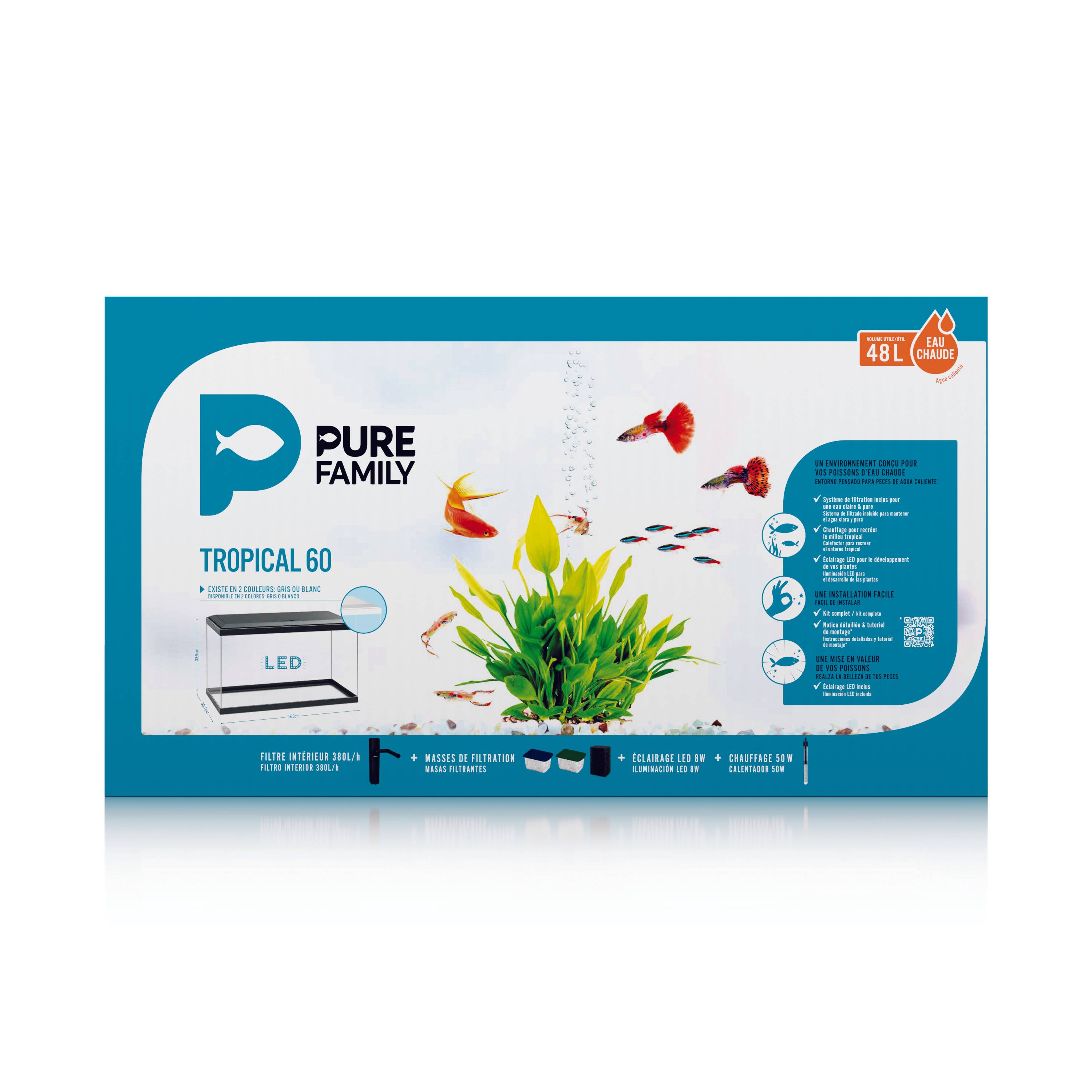 Pure Family - Aquarium pour poisson Tropical 60 gris 48 L - Pure Family - Imagen 3