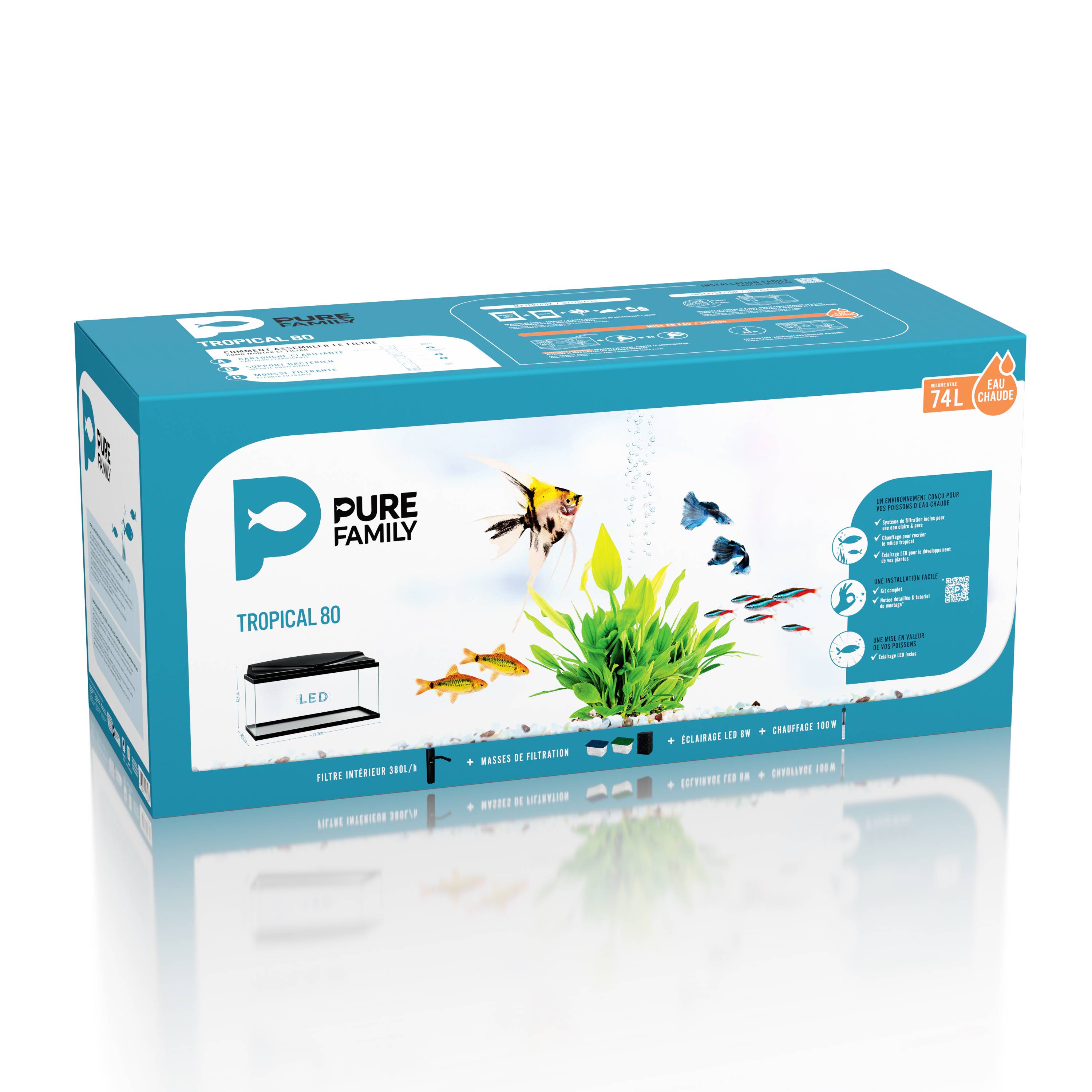Pure Family - Aquarium pour poisson Tropical 80 noir 74 L - Pure Family - Image 3