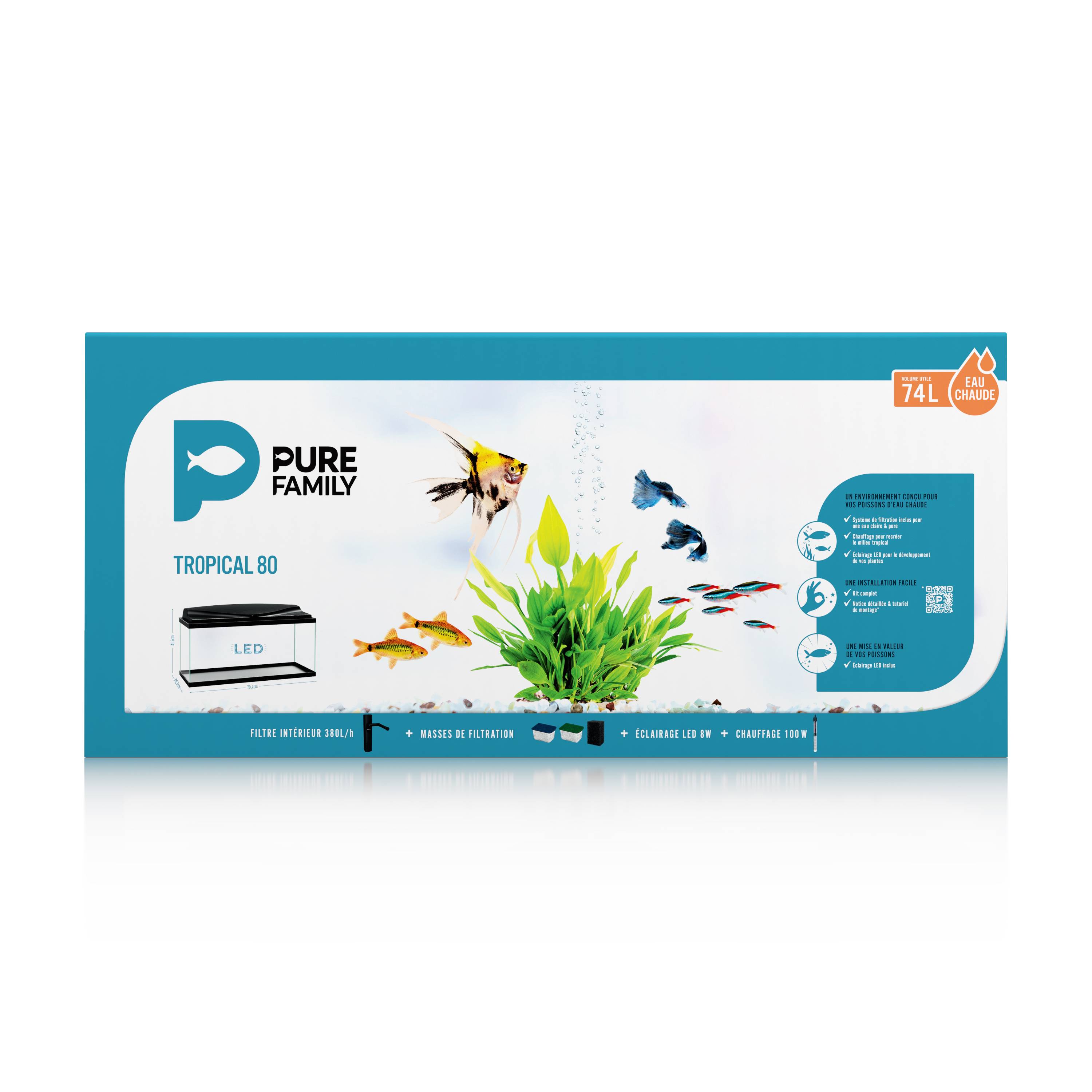 Pure Family - Aquarium pour poisson Tropical 80 noir 74 L - Pure Family - Image 5