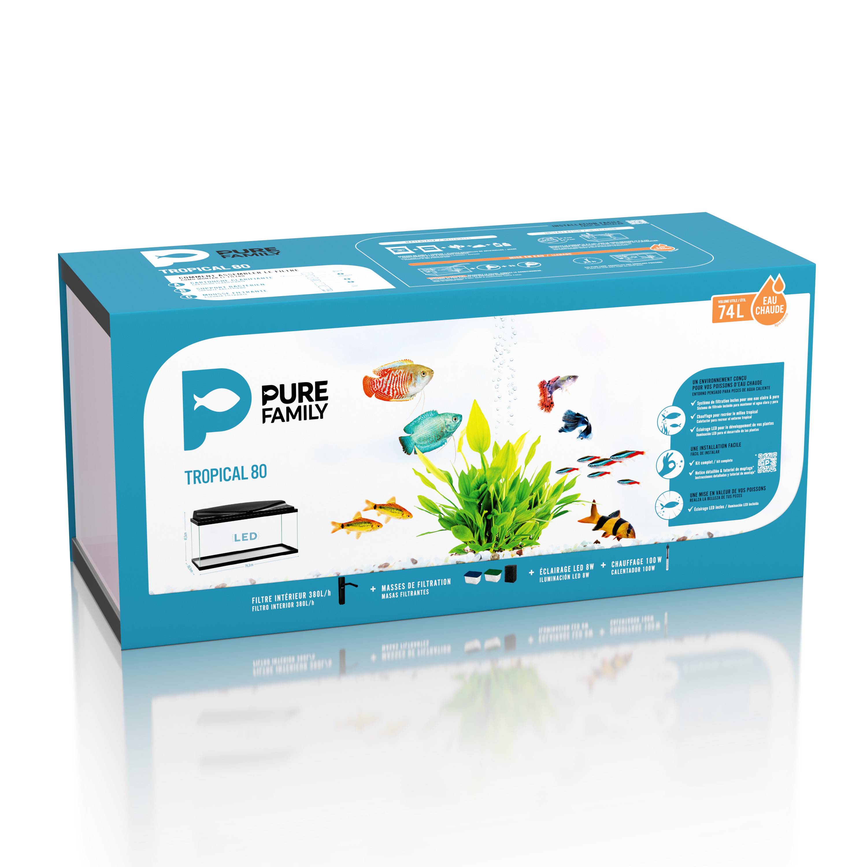 Pure Family - Aquarium pour poisson Tropical 80 noir 74 L - Pure Family - Imagen 7