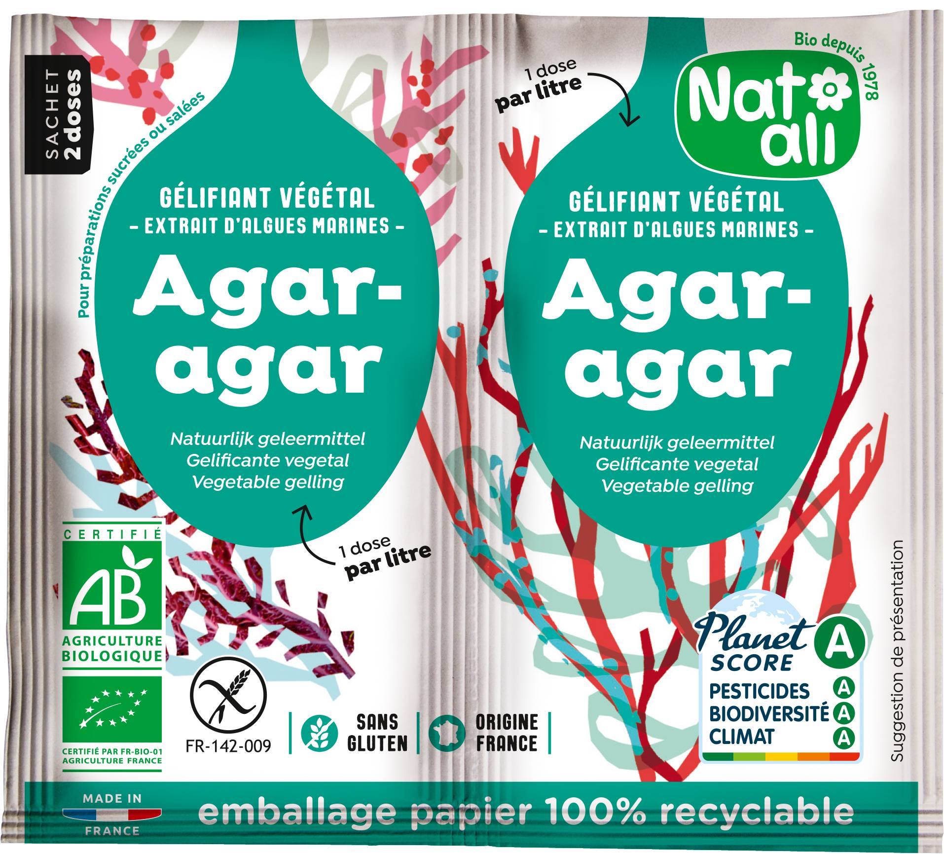 Natali - Gelificante natural Agar Agar BIO 120 g - Natali