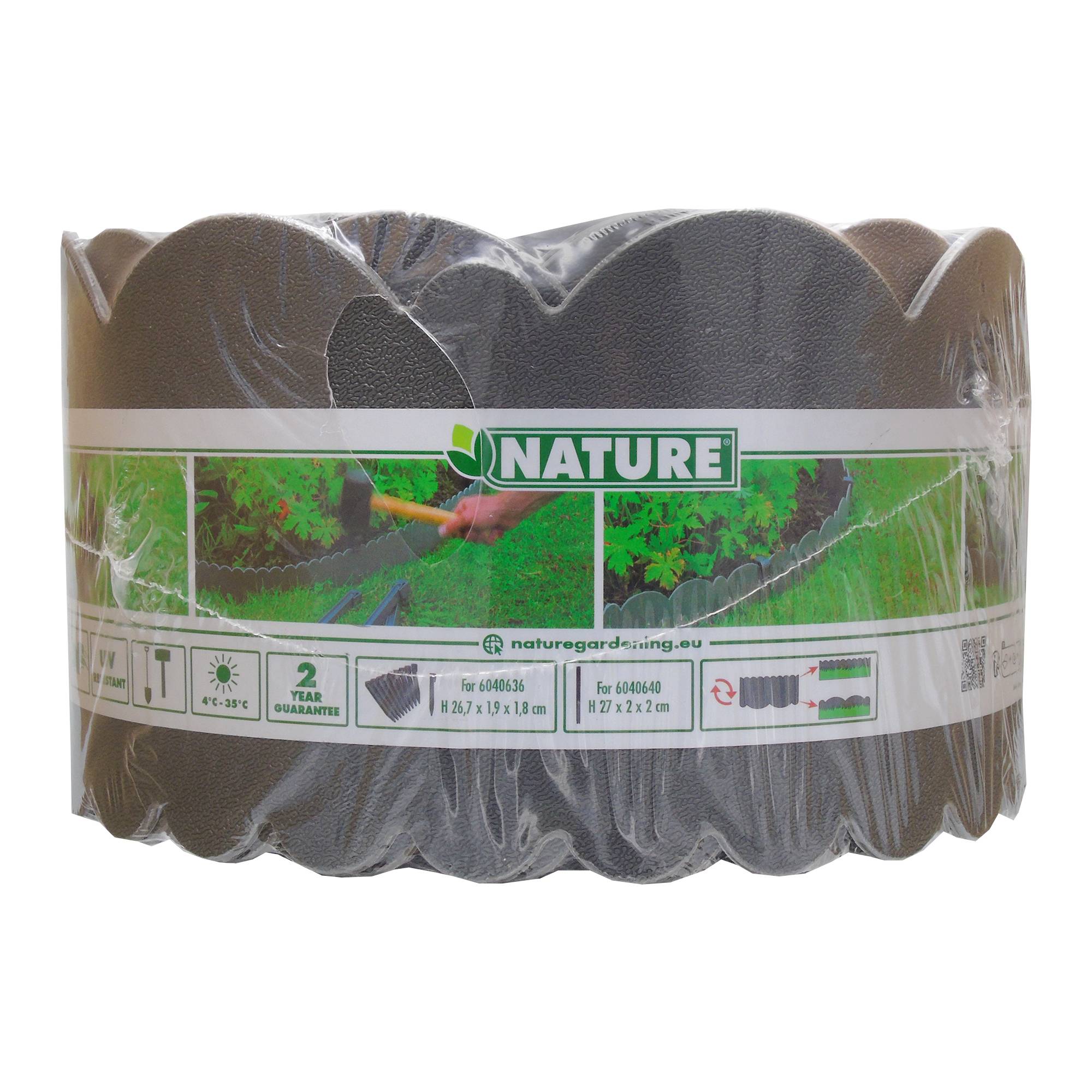 Bordure de jardin décorative 2 motifs PE recyclé gris 12 m H 13 cm – NATURE
