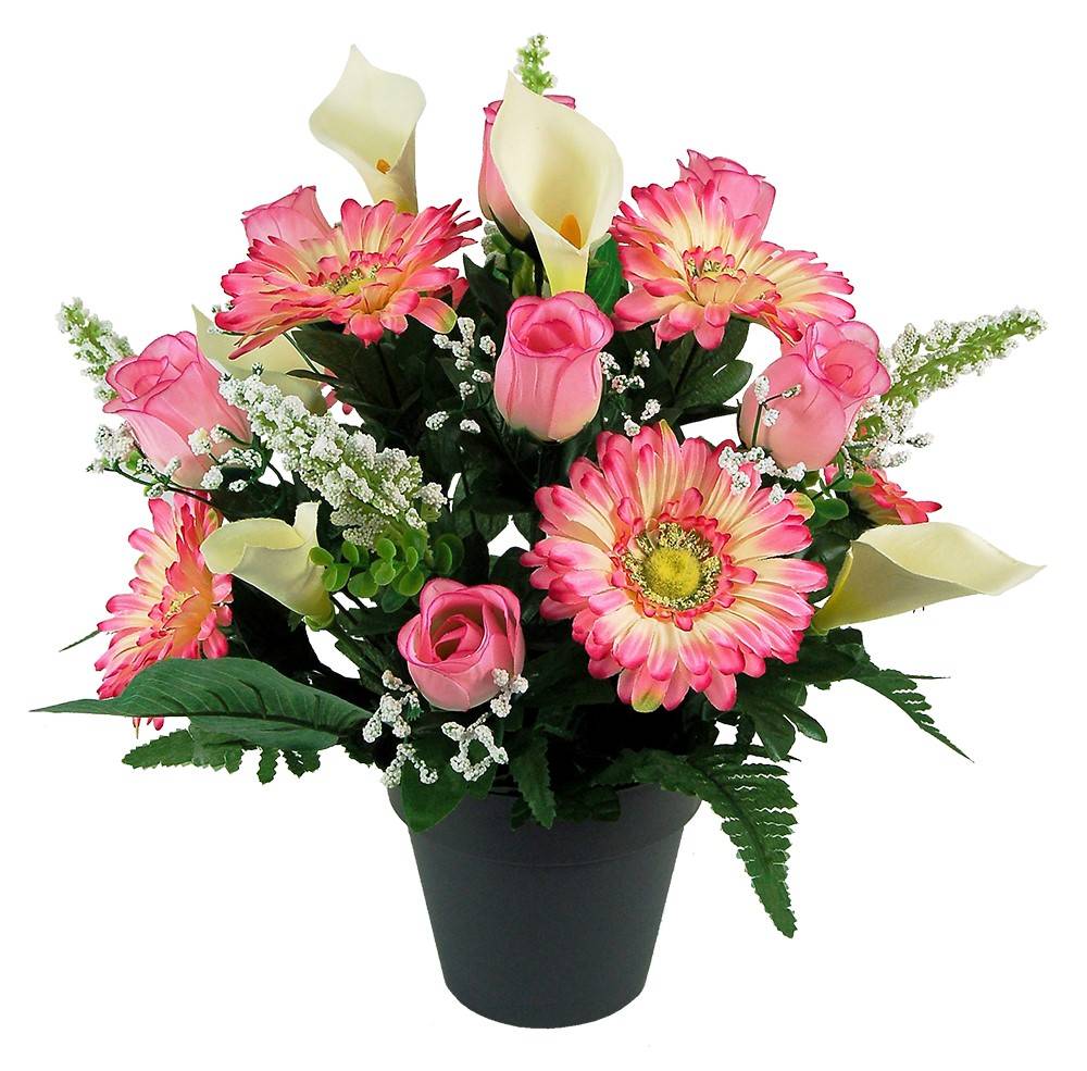 NONAME - Composition de gerberas, boutons de rose et arums artificiels