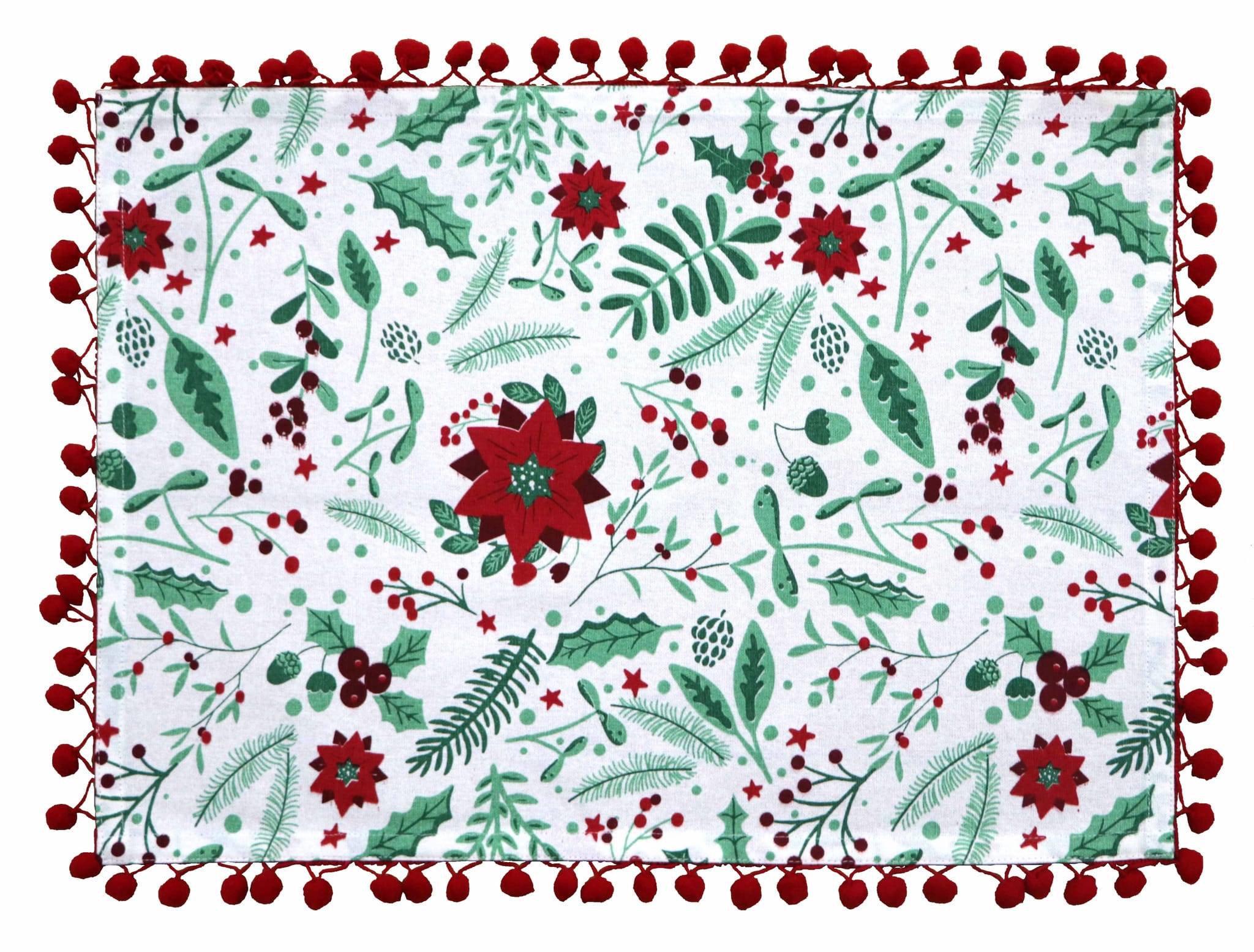 Ecloz - Set de table Vert et Rouge motif floral 33 x 48 cm- ECLOZ