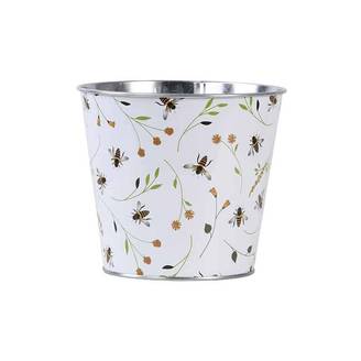 Cache-pot en acier galvanisé blanc Ø16 cm modèle abeilles