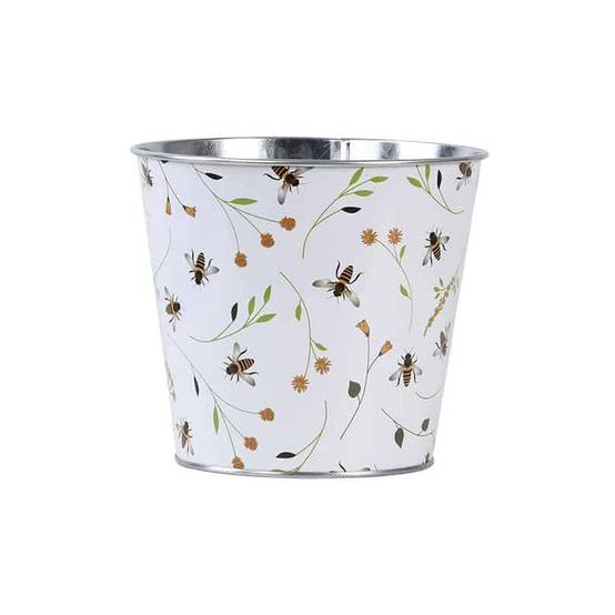 Cache-pot en acier galvanisé blanc Ø16 cm modèle abeilles - Image 2